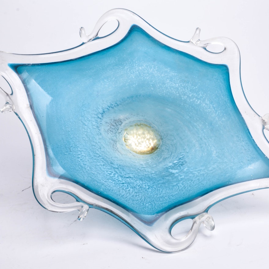 Art Glass Pedestal Dish with Silver-Tone Base