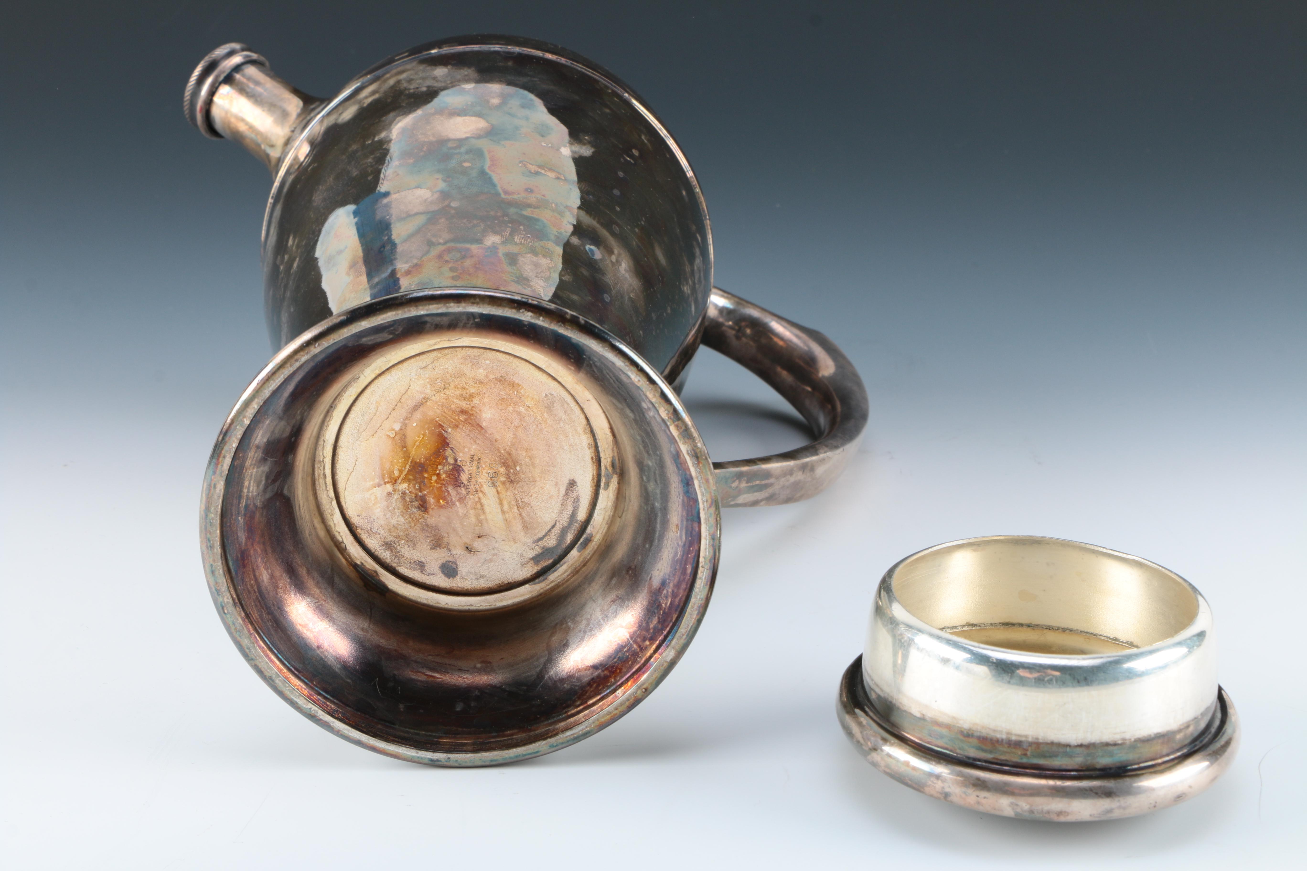 International Silver Plated Cocktail Pitcher with Glass and Plated Carafe