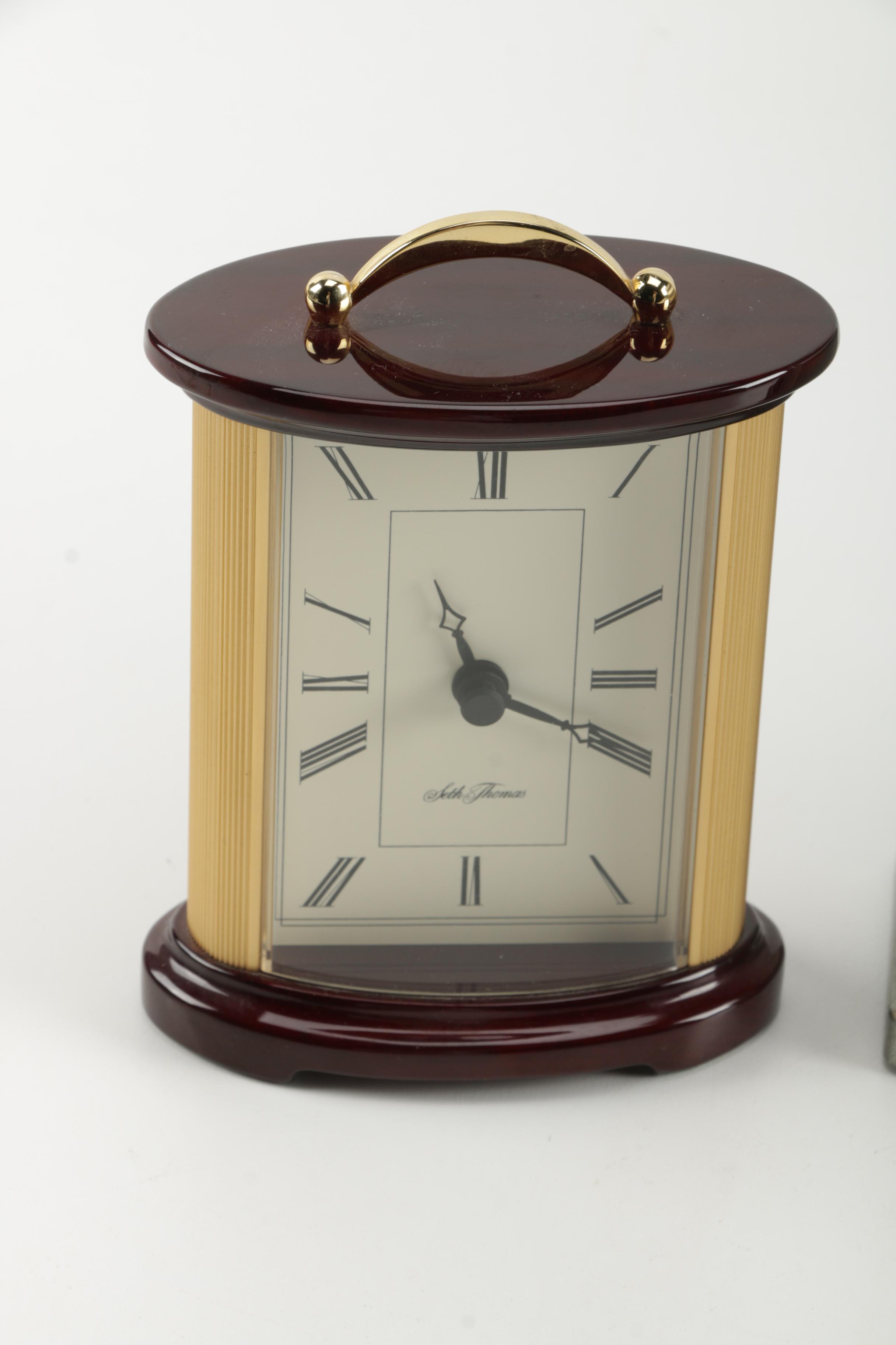 Three Desk Clocks Including Howard Miller and Seth Thomas