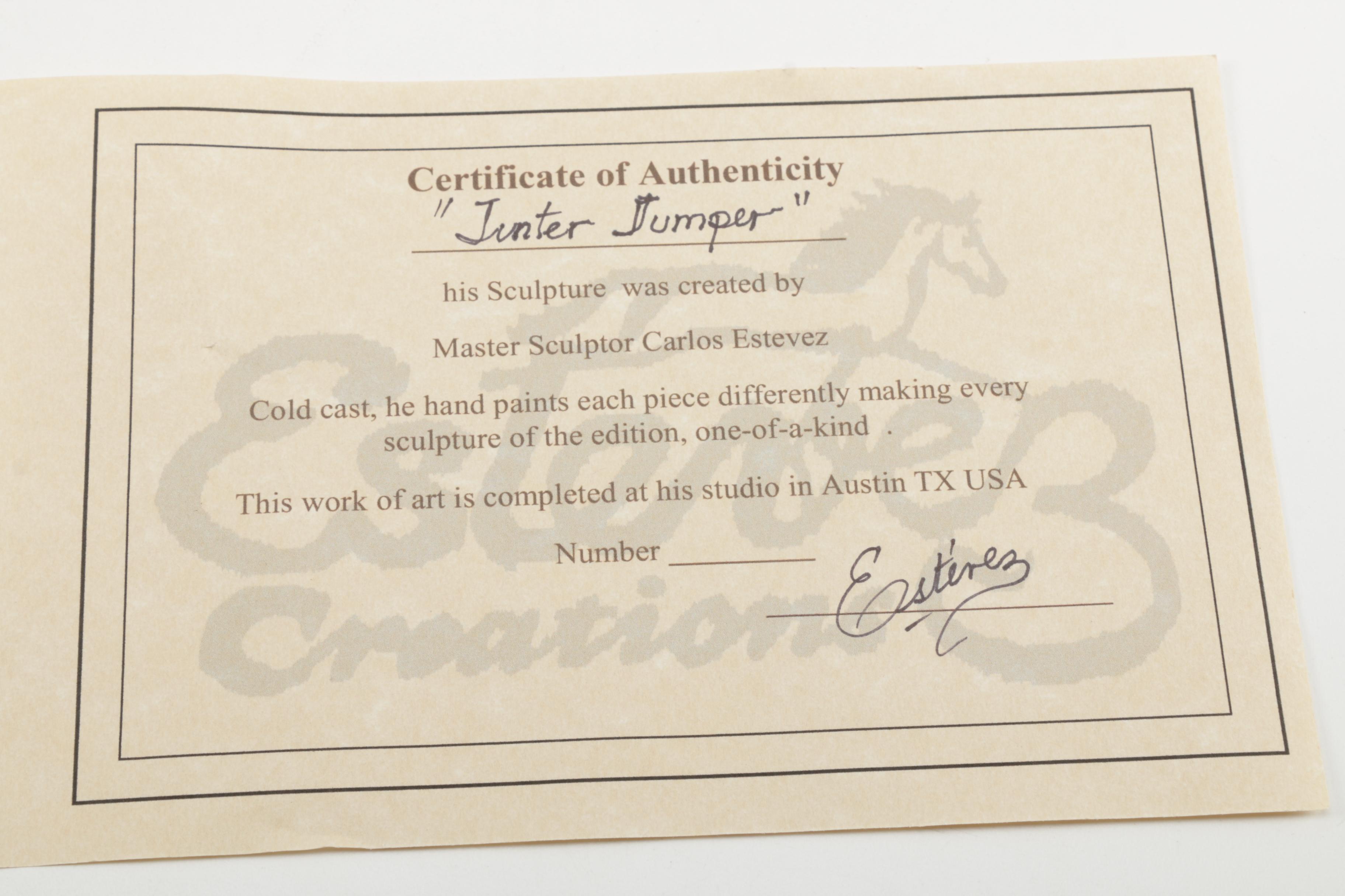 Carlos Estevez Hand-Painted Cold Cast Sculpture  "Hunter Jumper"