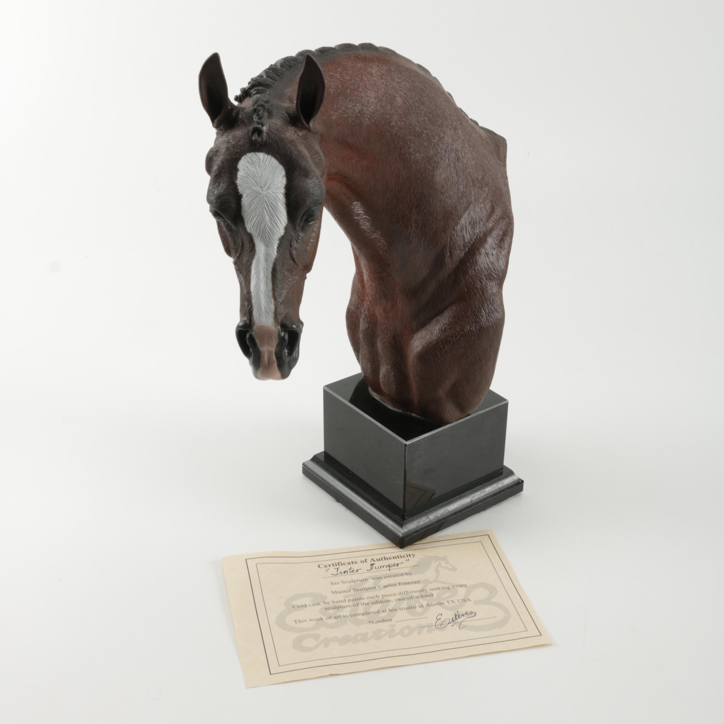Carlos Estevez Hand-Painted Cold Cast Sculpture  "Hunter Jumper"