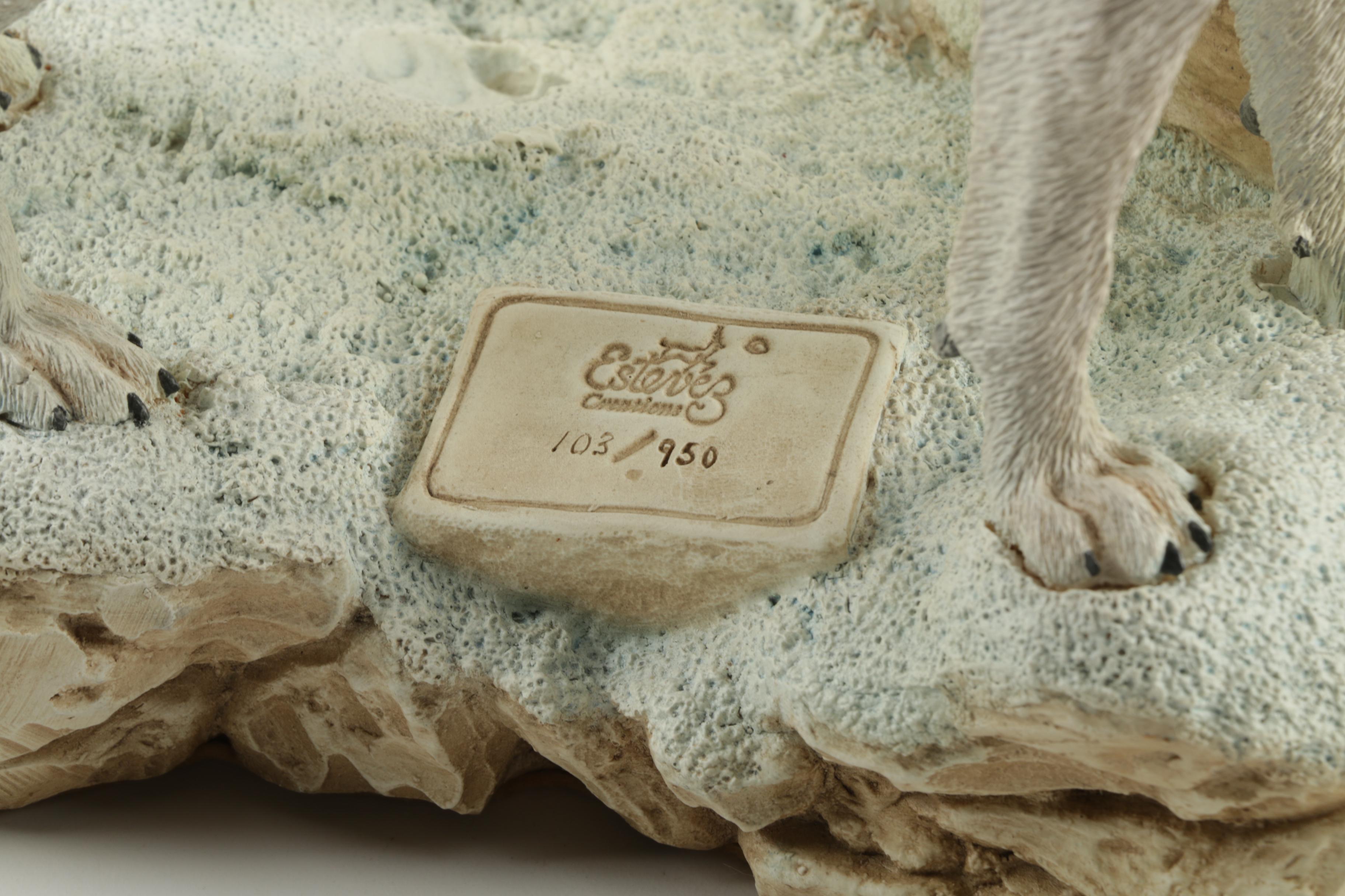 Carlos Estevez Hand-Painted Cold Cast Sculpture "Winter Call" Wolves