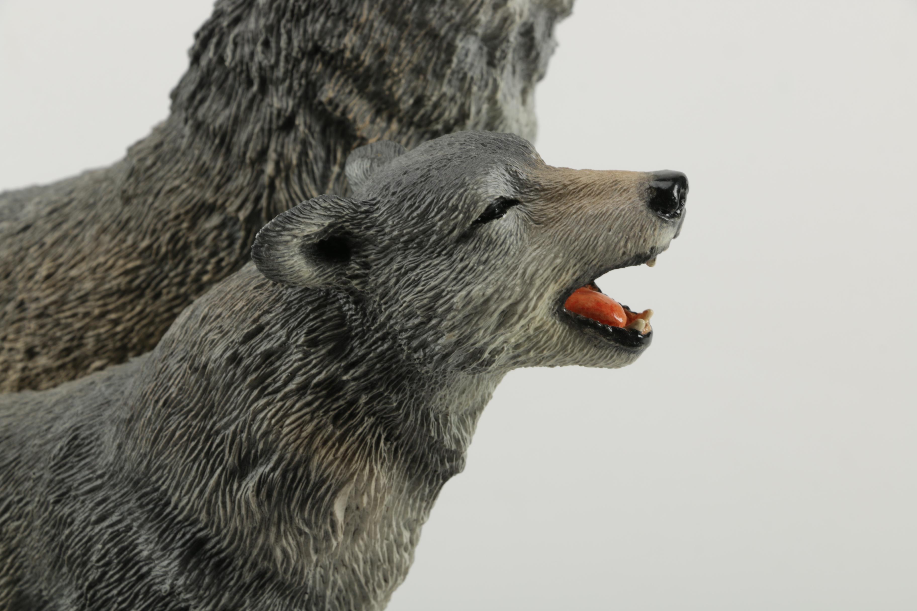 Carlos Estevez Hand-Painted Cold Cast Sculpture "Winter Call" Wolves