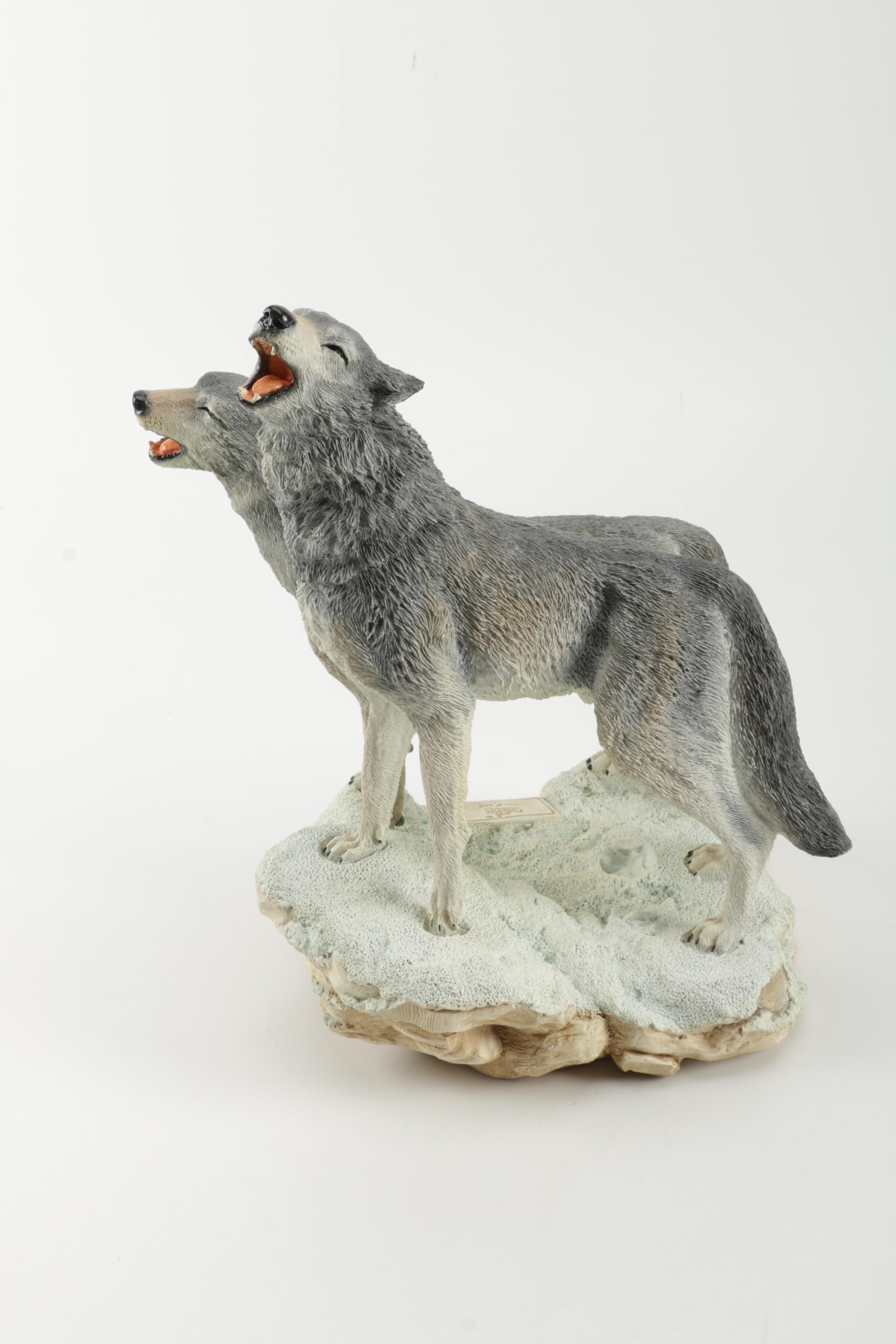 Carlos Estevez Hand-Painted Cold Cast Sculpture "Winter Call" Wolves