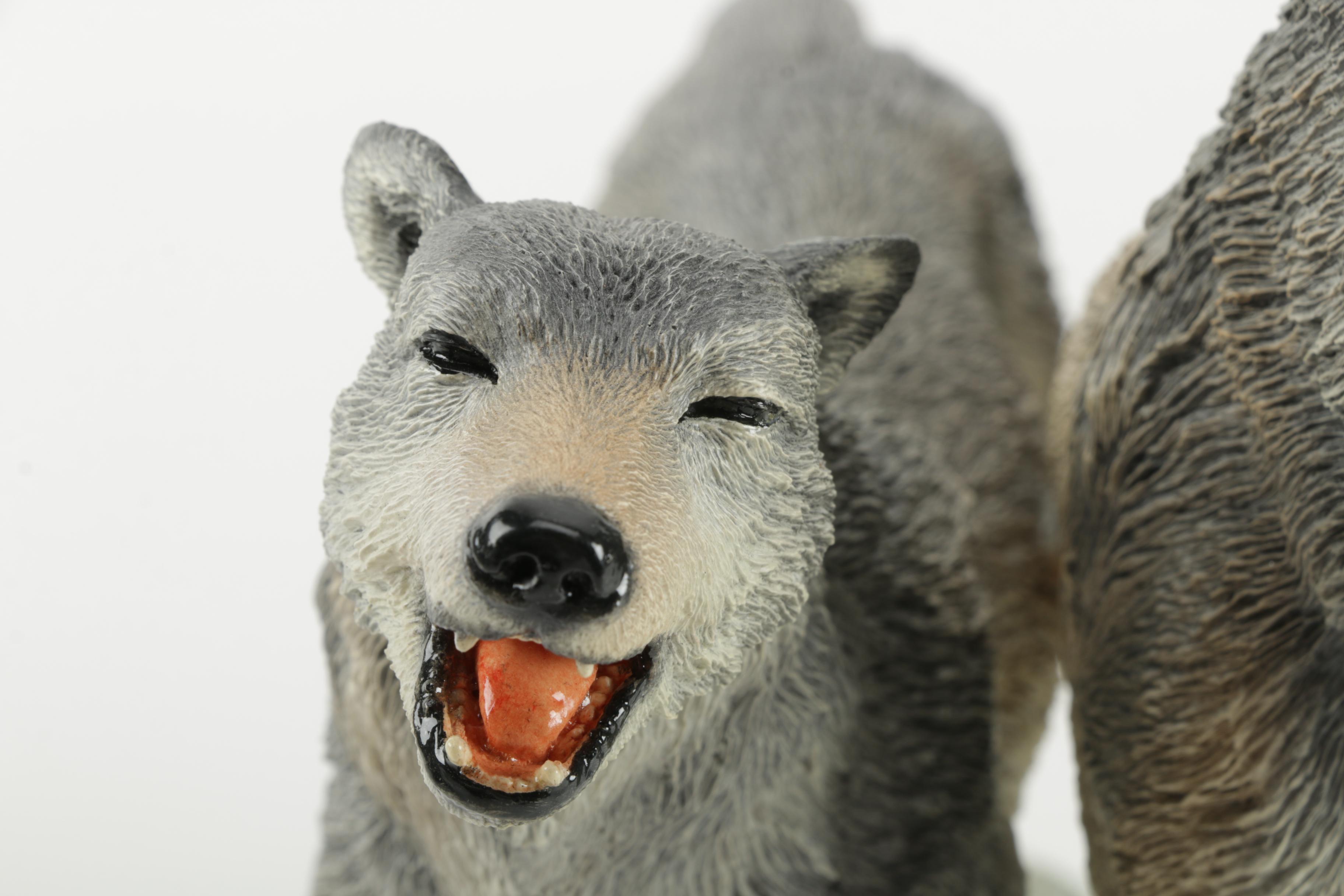 Carlos Estevez Hand-Painted Cold Cast Sculpture "Winter Call" Wolves