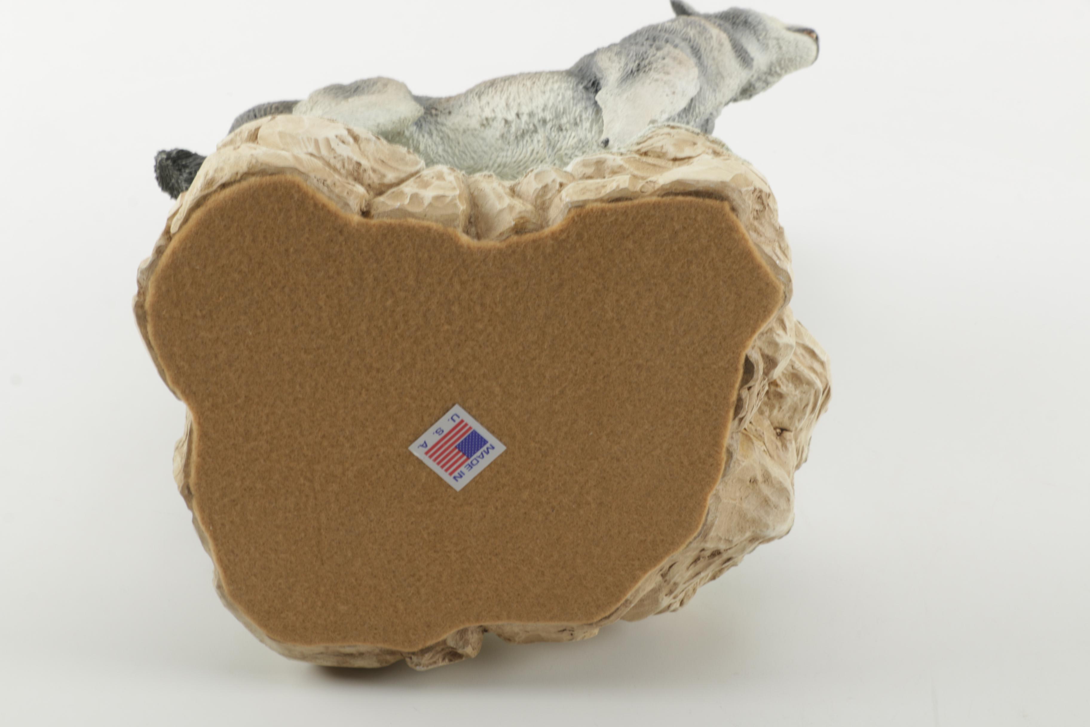 Carlos Estevez Hand-Painted Cold Cast Sculpture "Winter Call" Wolves