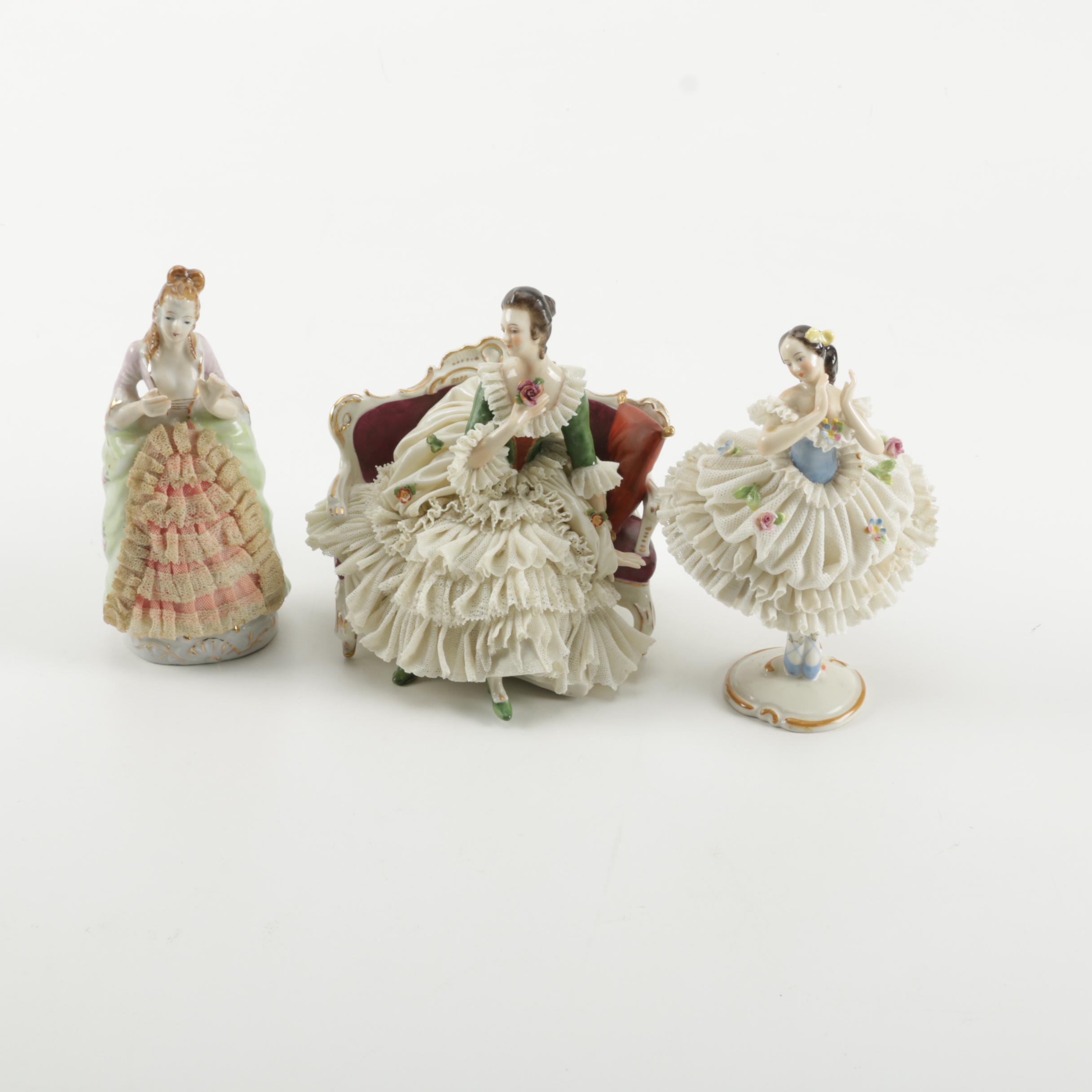 Dresden Lace Figurines including Oldest Volkstedt Porcelain Factory