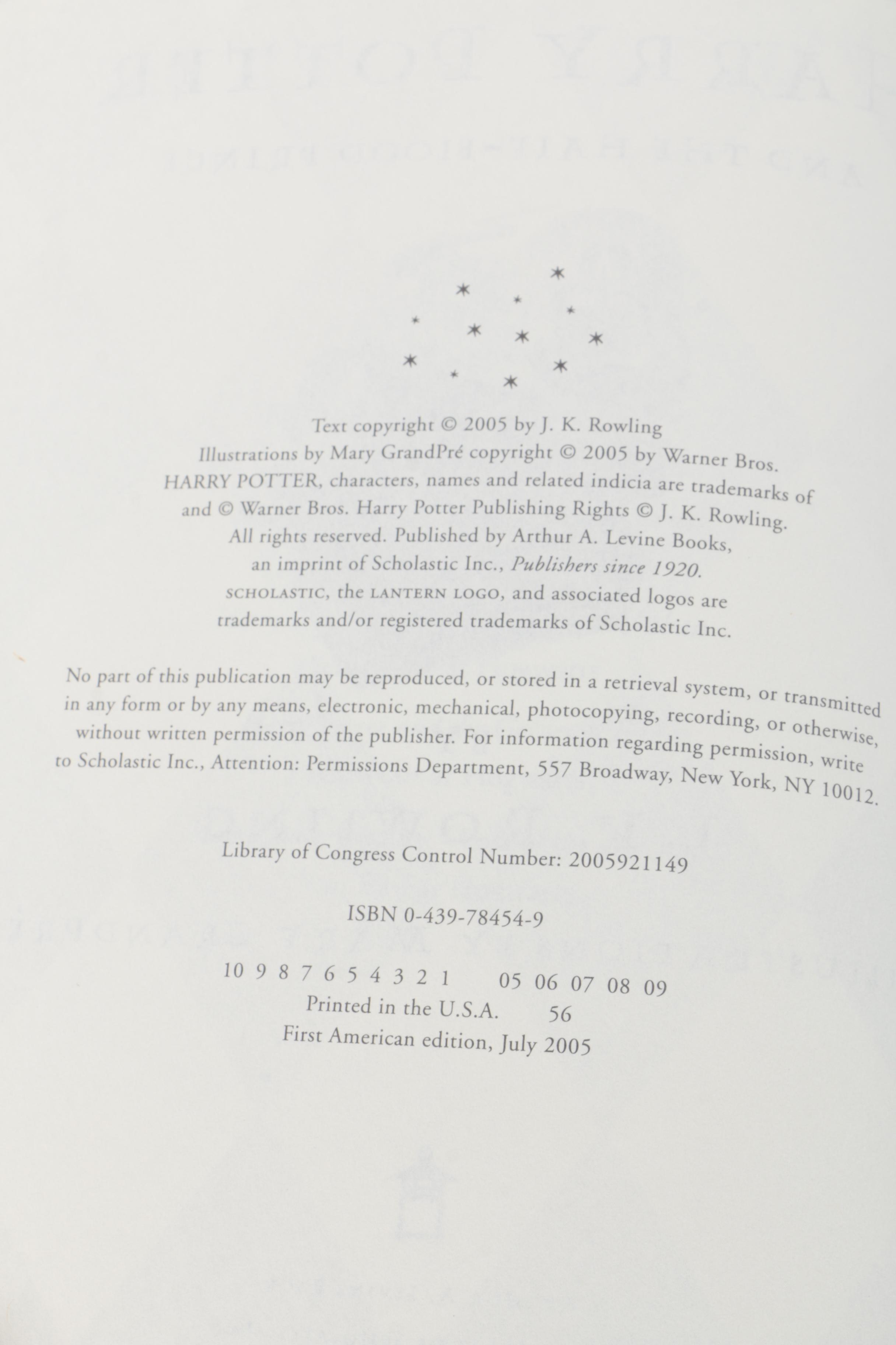 "Harry Potter" Books Including First American Edition of "Order of the Phoenix"