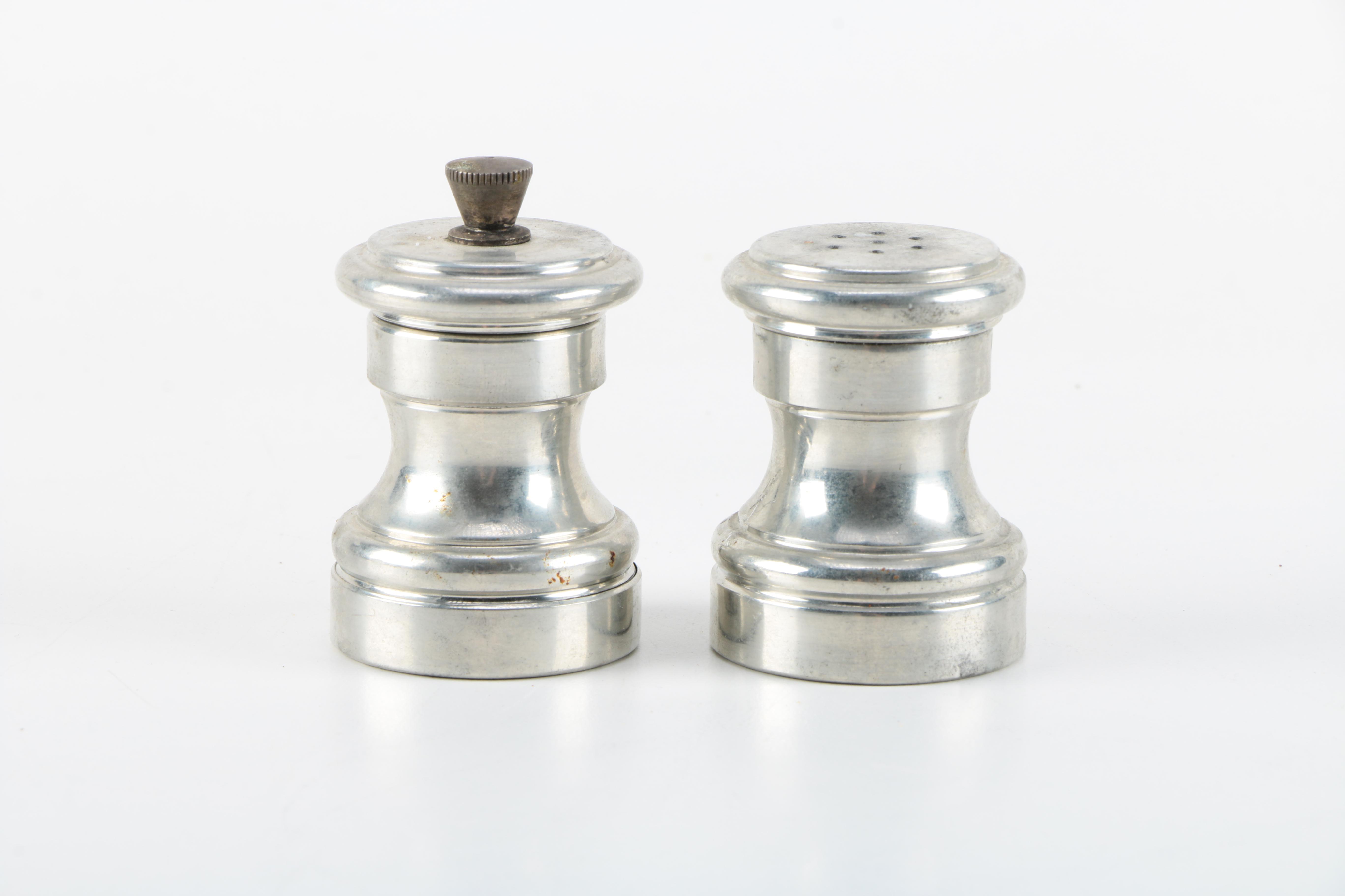 Vintage Pewter Salt and Pepper Shaker by Raimond with Platter