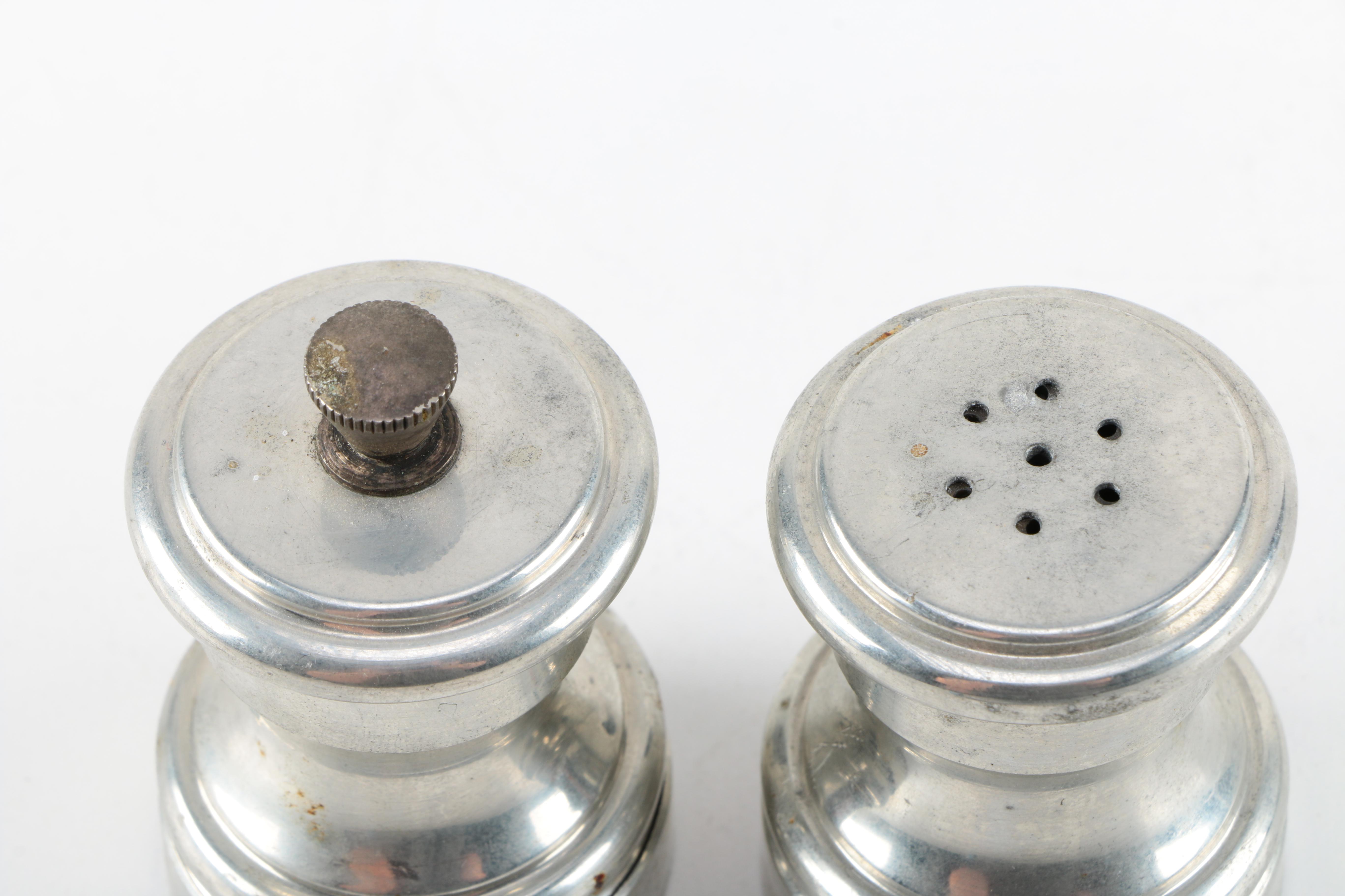 Vintage Pewter Salt and Pepper Shaker by Raimond with Platter