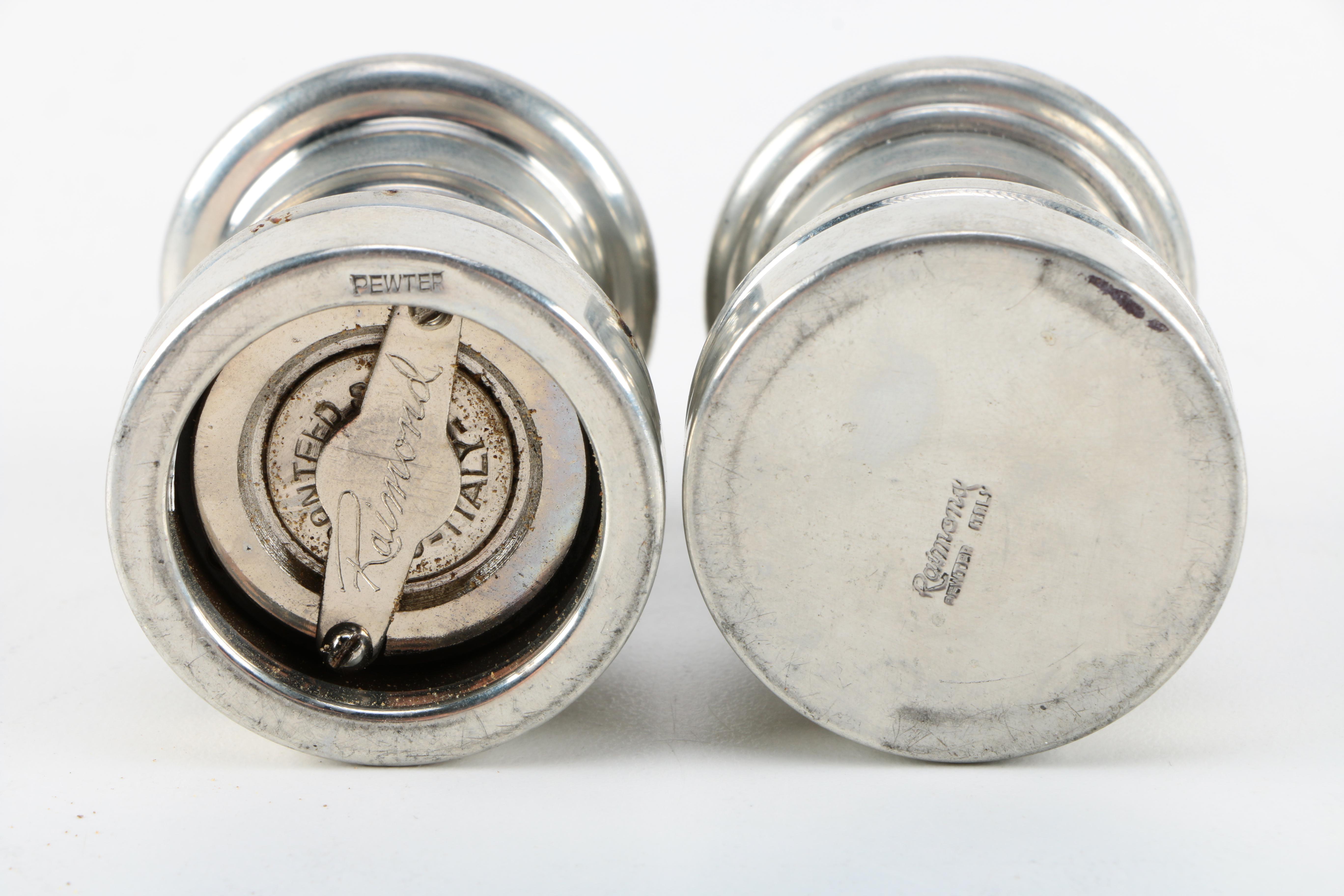 Vintage Pewter Salt and Pepper Shaker by Raimond with Platter