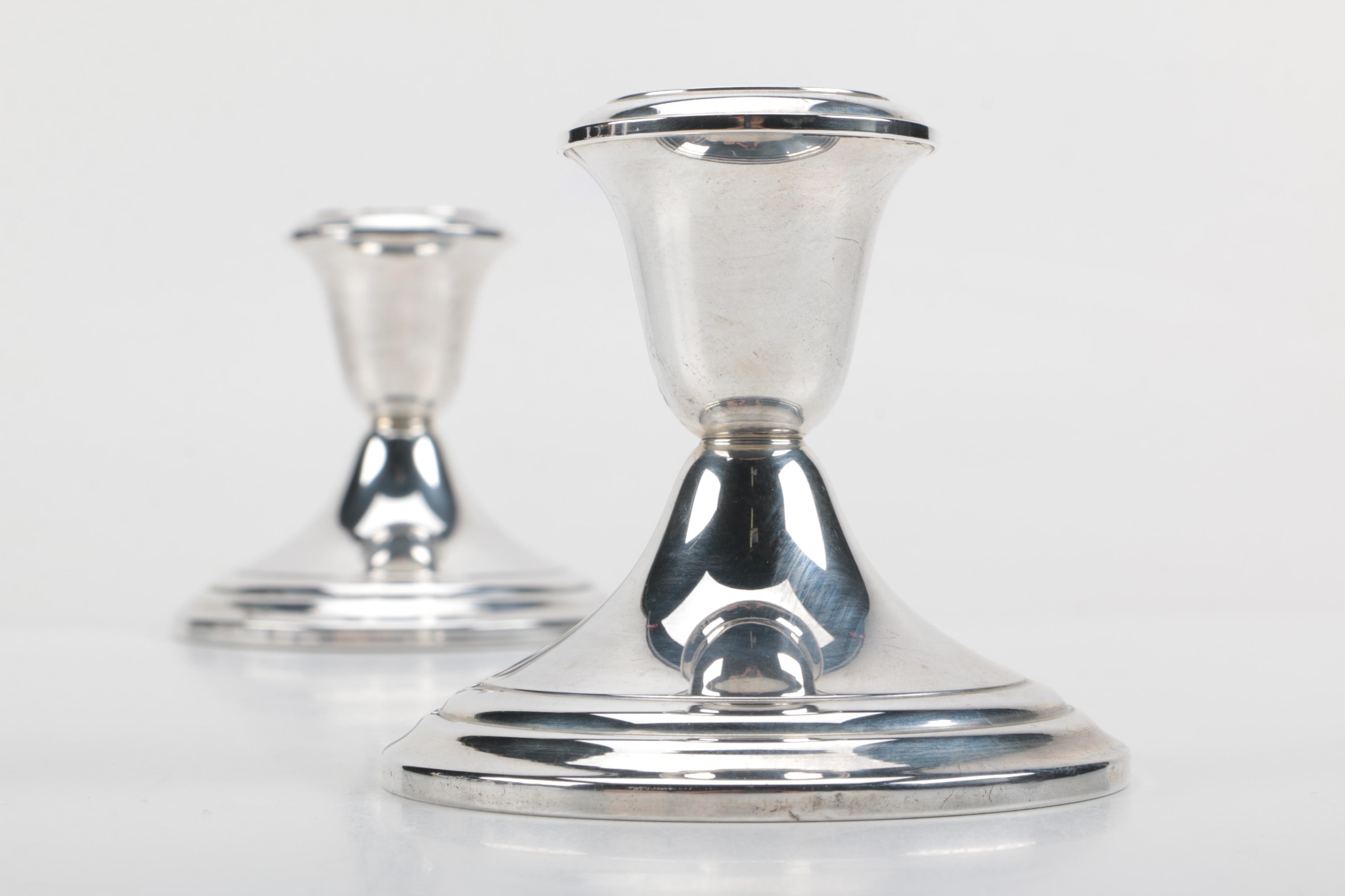 Weighted Sterling Bud Vase and Candleholders Featuring Gorham