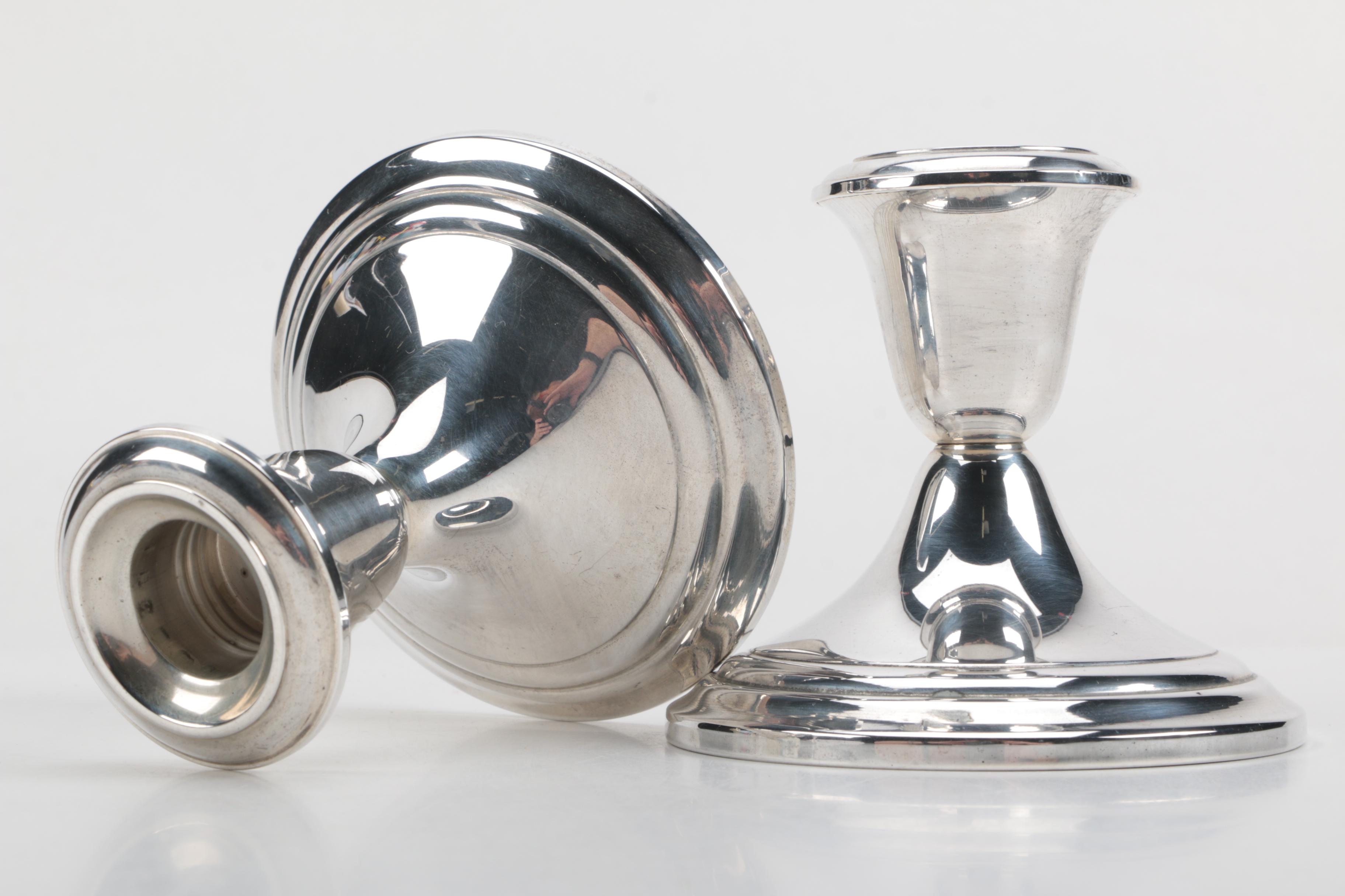 Weighted Sterling Bud Vase and Candleholders Featuring Gorham