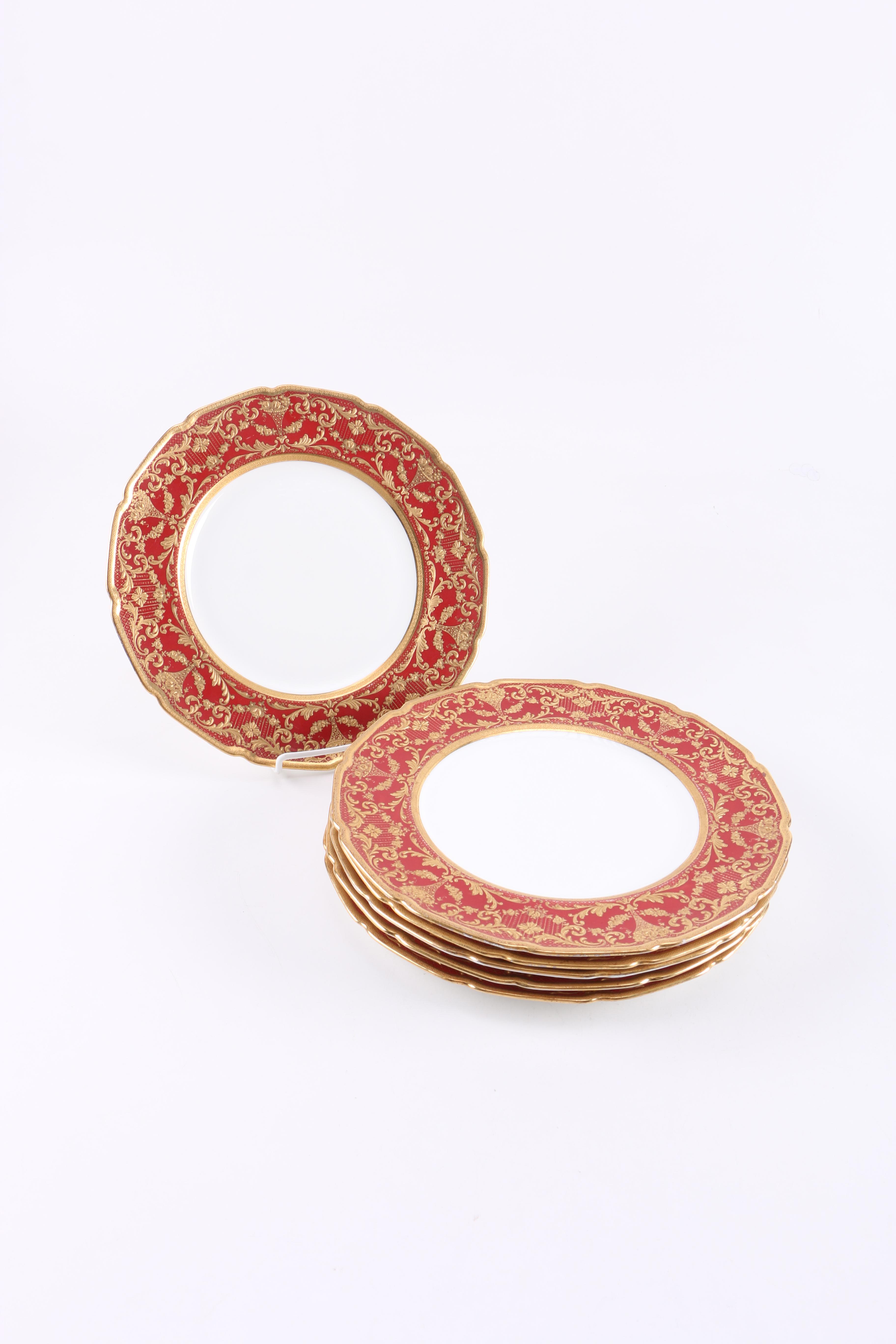 Crimson and Encrusted Gold Royal Doulton Dinner Plates