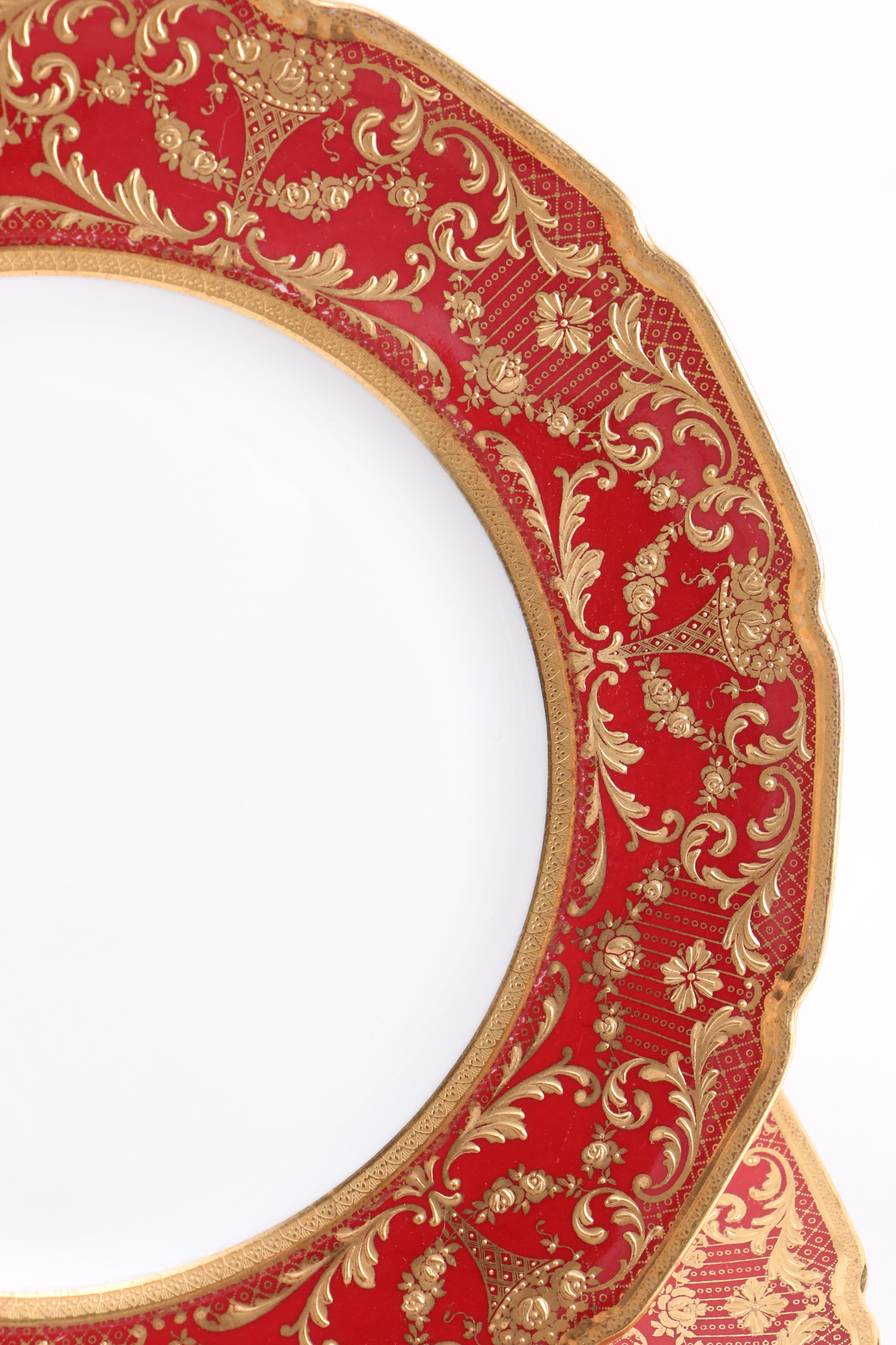 Crimson and Encrusted Gold Royal Doulton Dinner Plates
