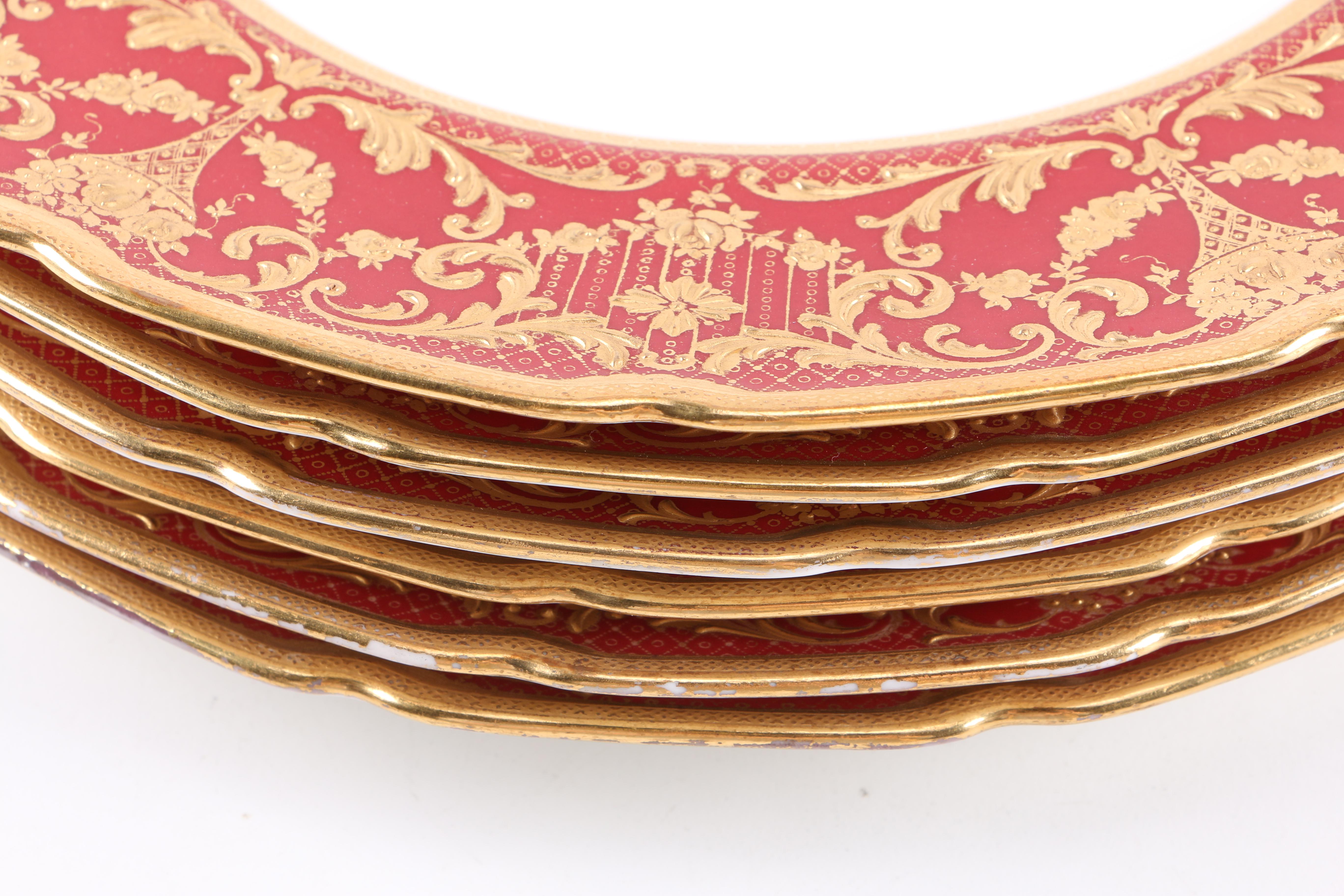 Crimson and Encrusted Gold Royal Doulton Dinner Plates
