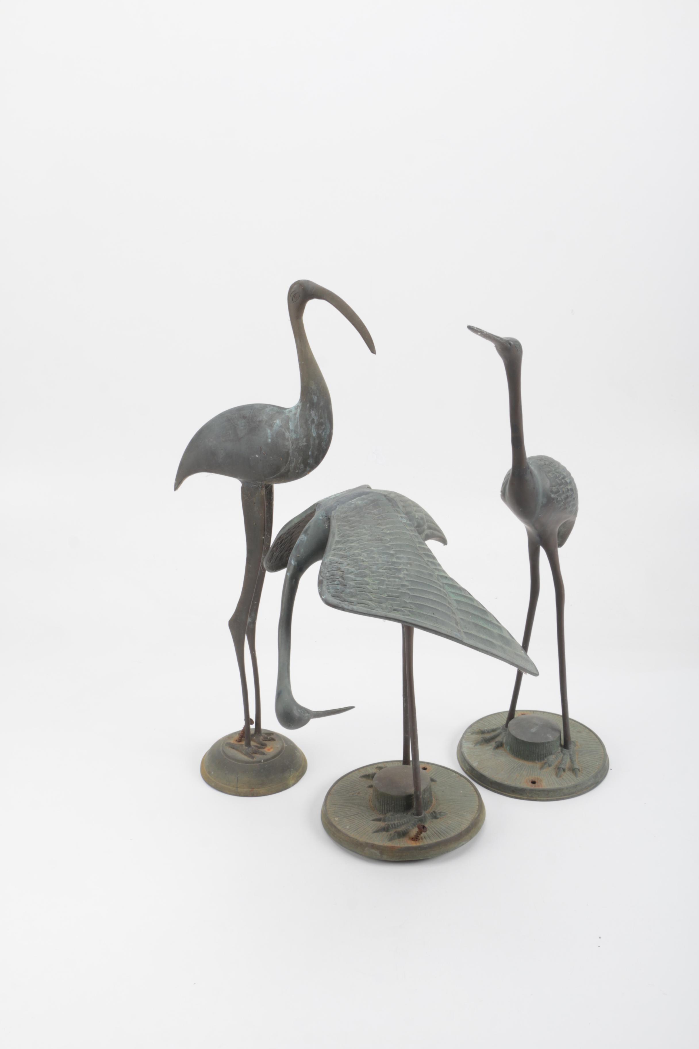 Three Metal Bird Figurines