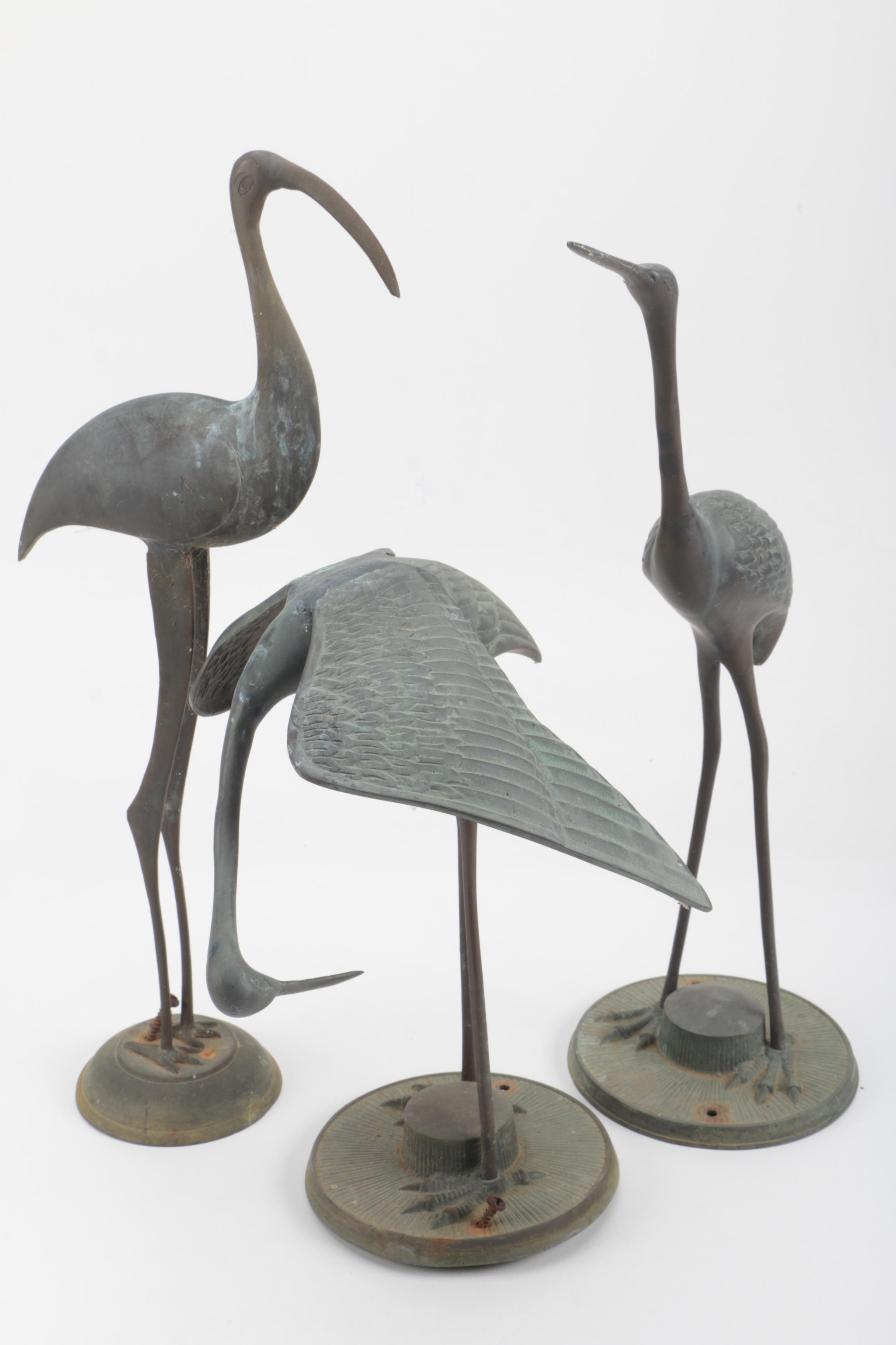 Three Metal Bird Figurines