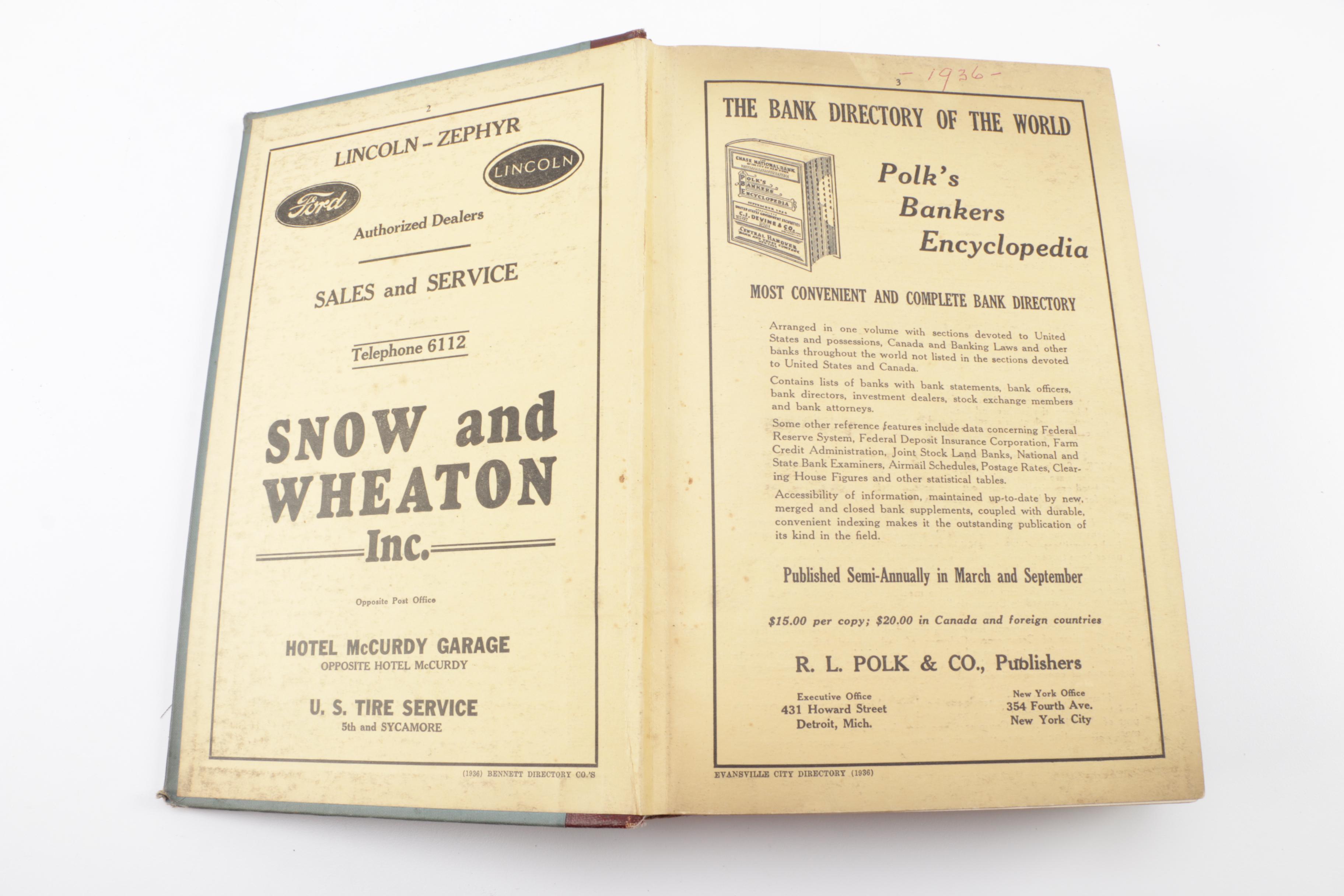 Antique Indiana History Books and 1936 Evansville City Directory