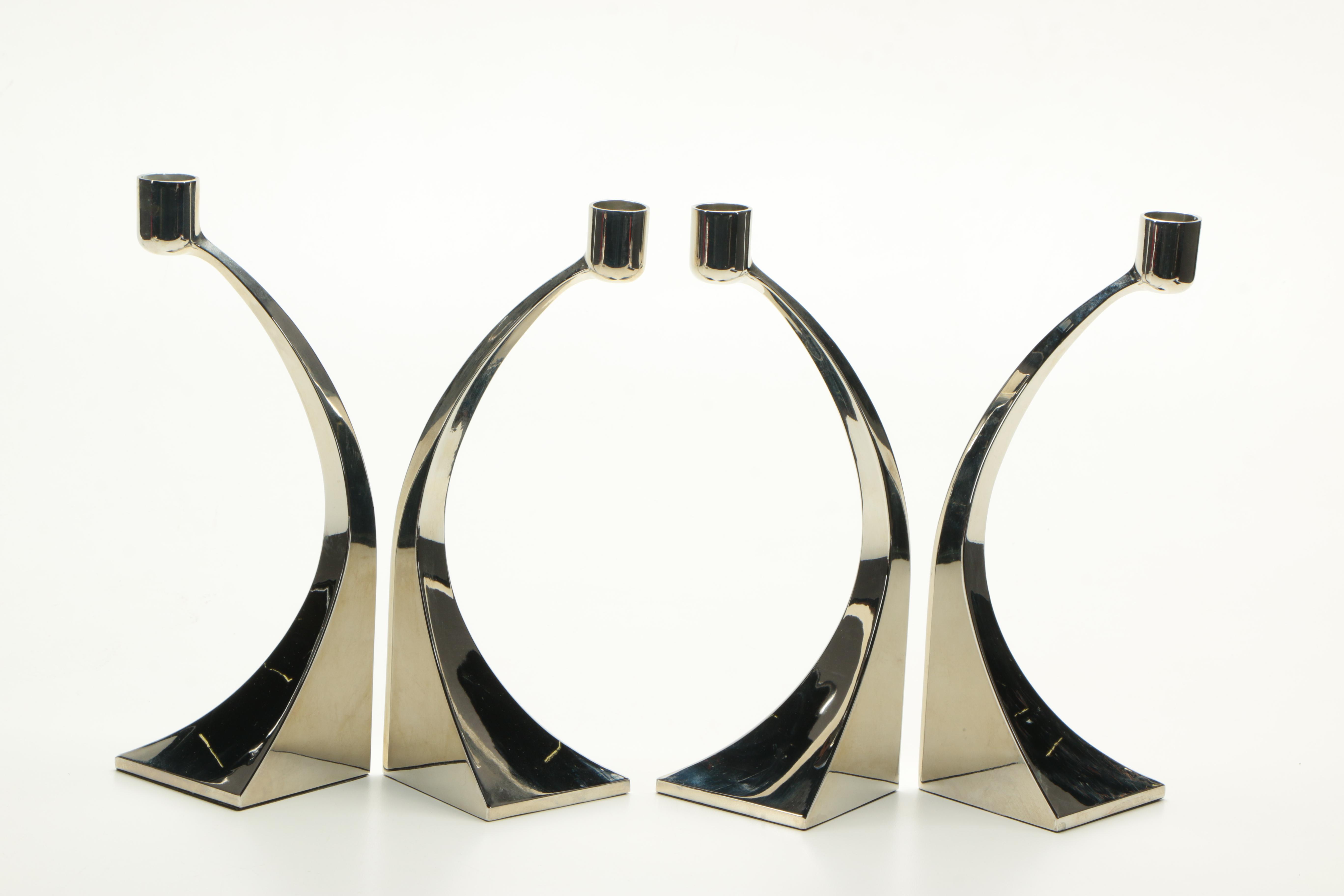 Silver Tone Candlesticks and Fluted Vase