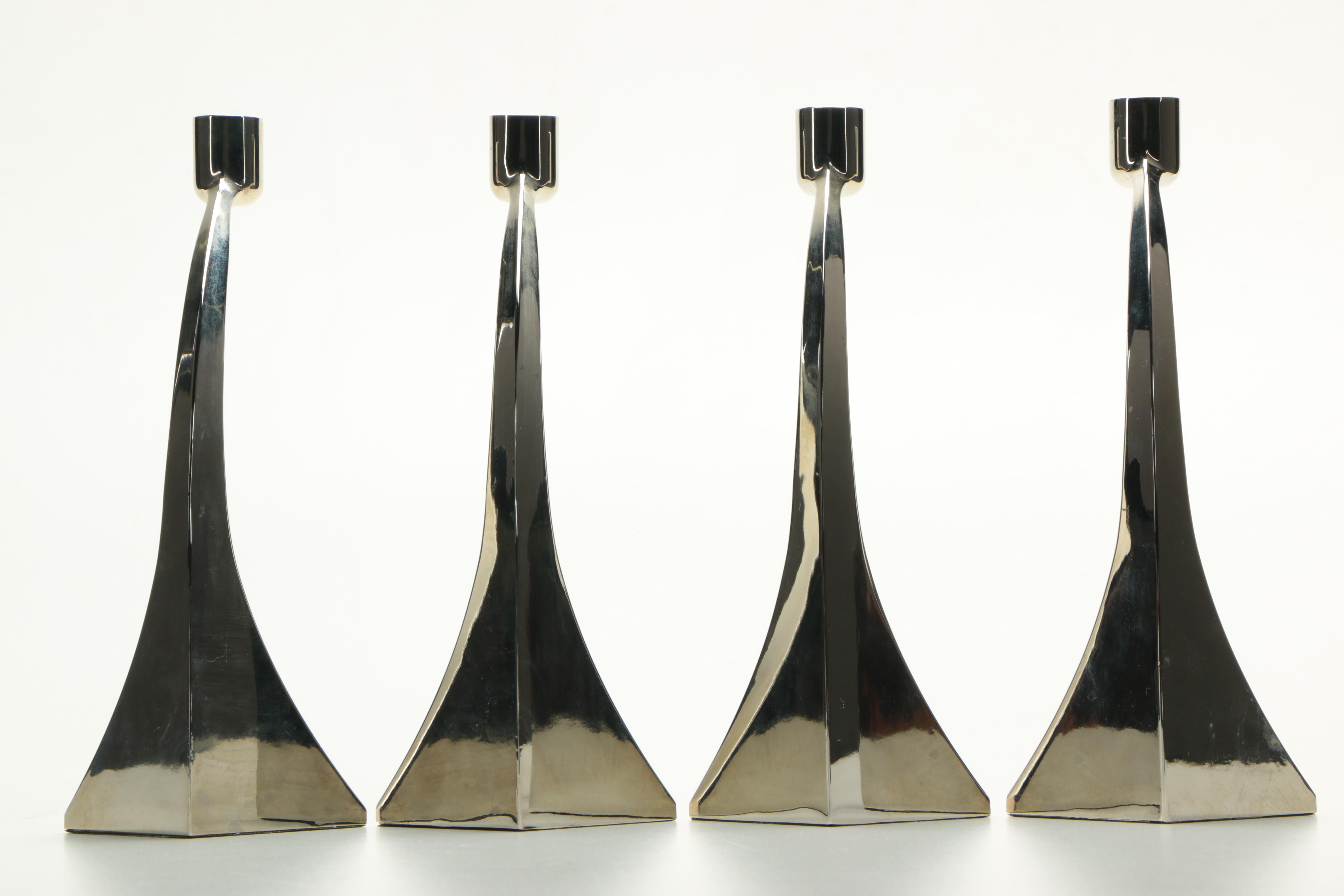 Silver Tone Candlesticks and Fluted Vase