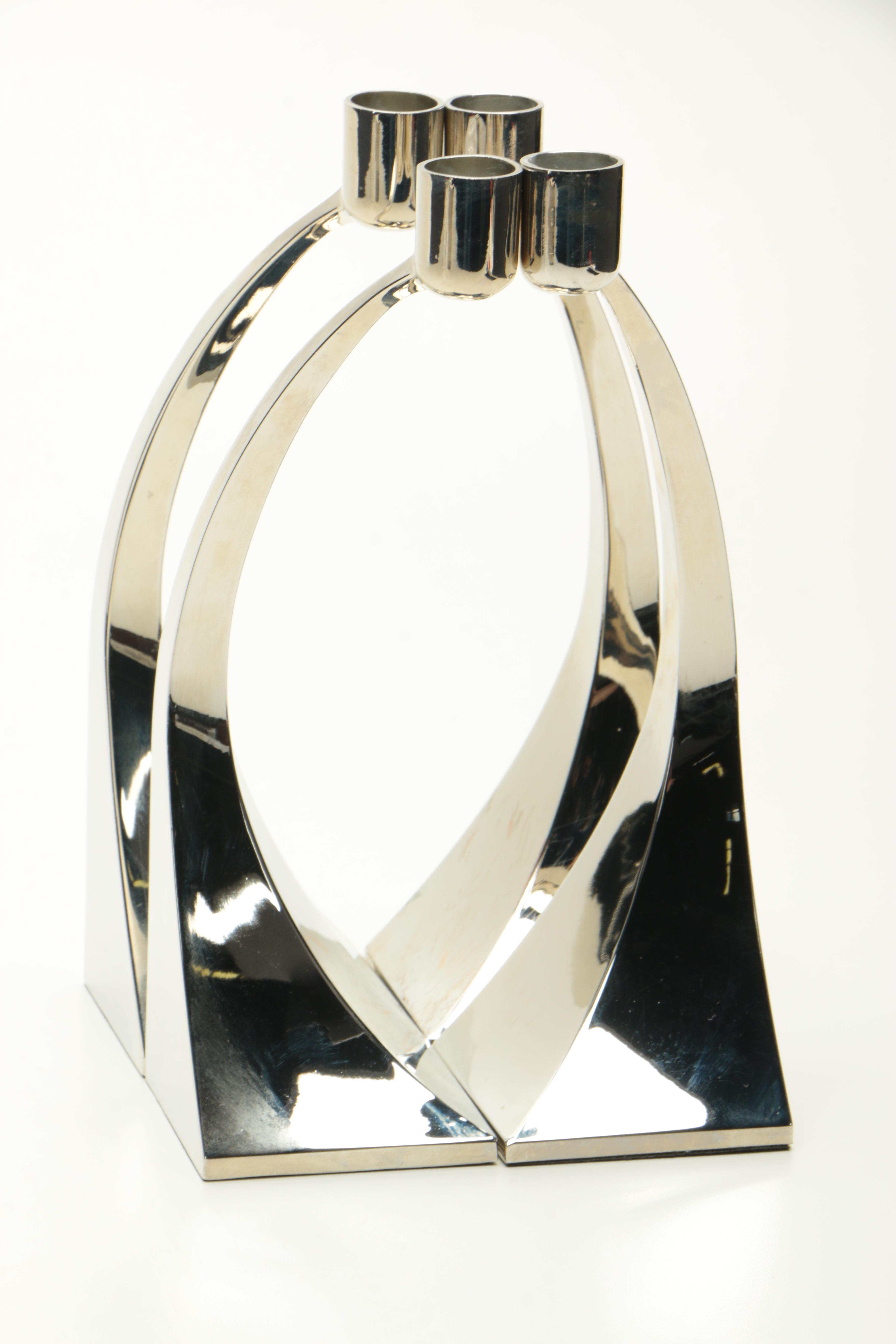 Silver Tone Candlesticks and Fluted Vase