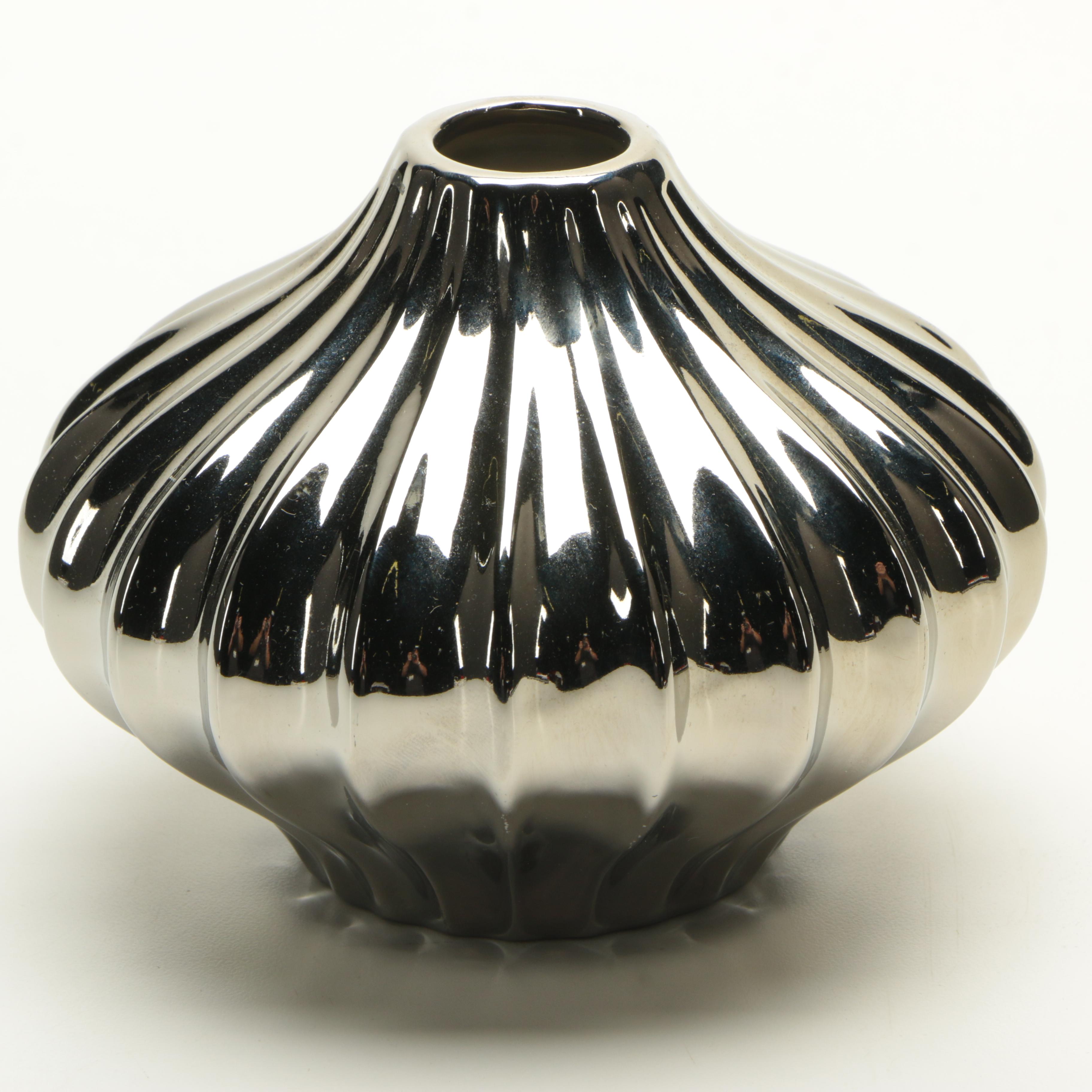 Silver Tone Candlesticks and Fluted Vase