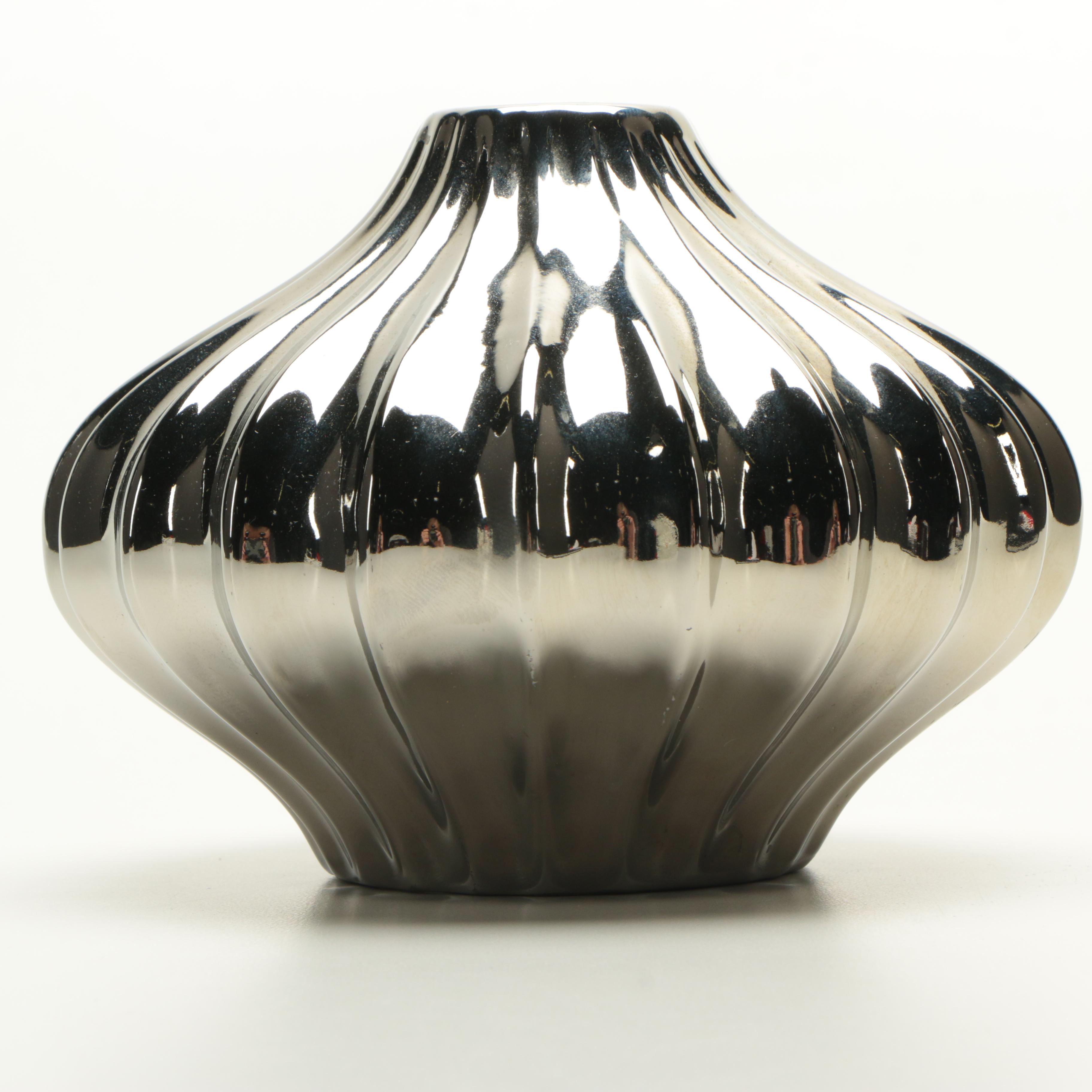 Silver Tone Candlesticks and Fluted Vase