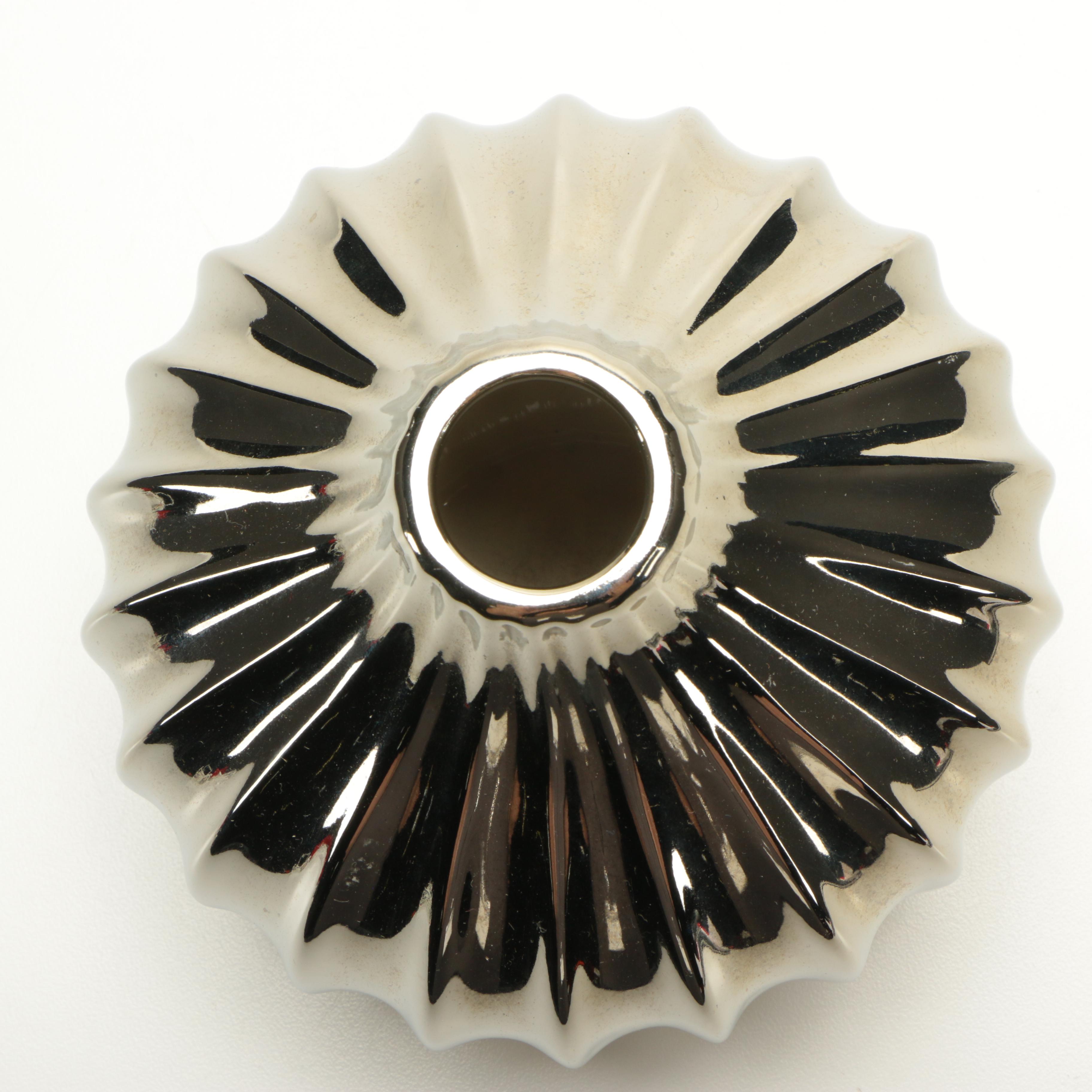 Silver Tone Candlesticks and Fluted Vase