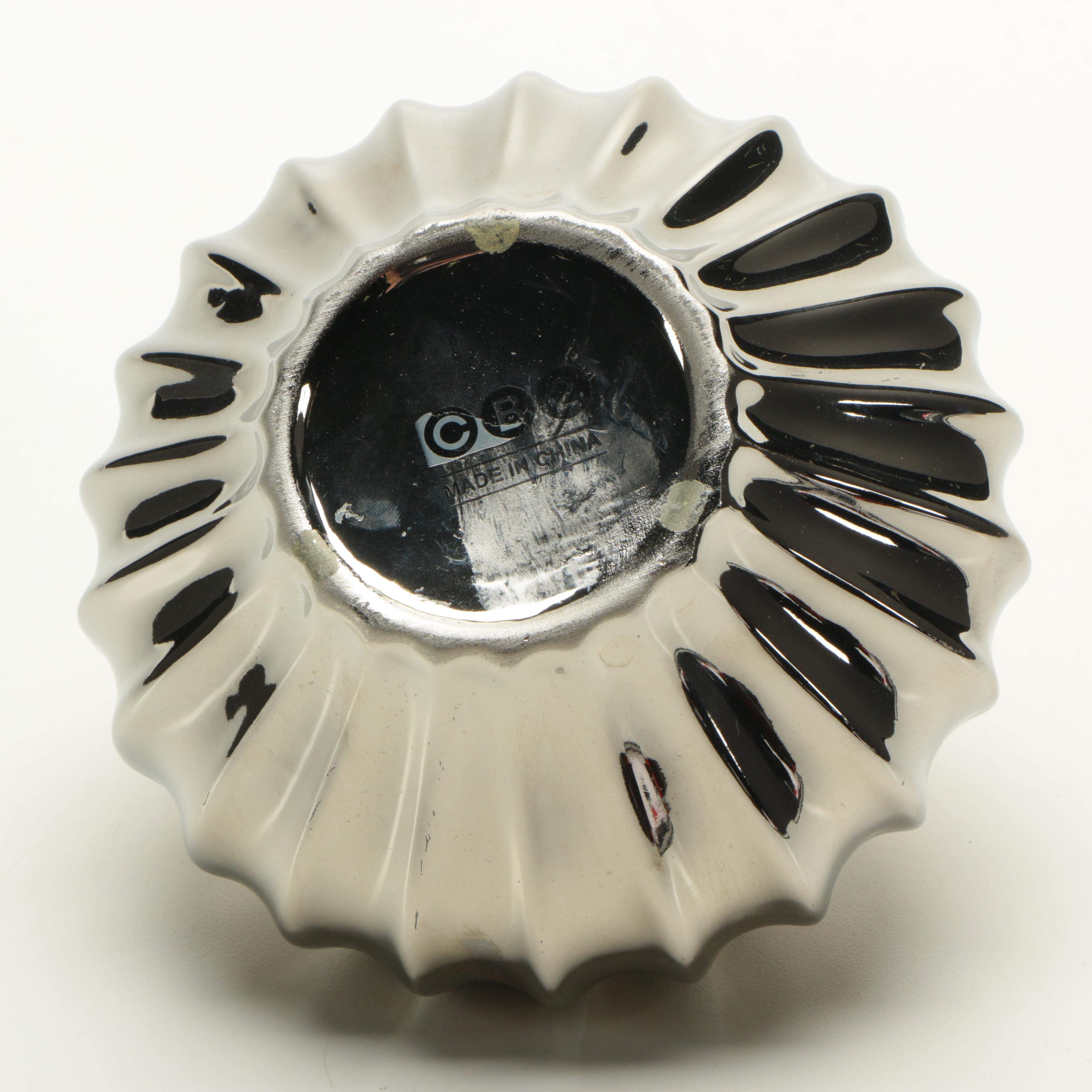 Silver Tone Candlesticks and Fluted Vase