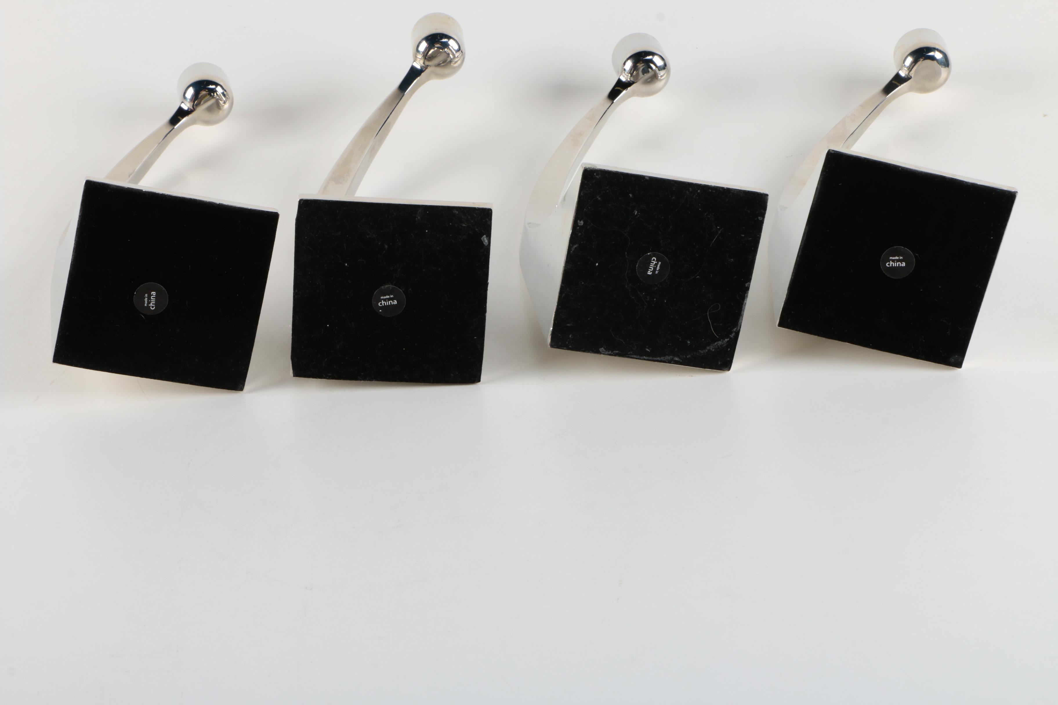 Silver Tone Candlesticks and Fluted Vase