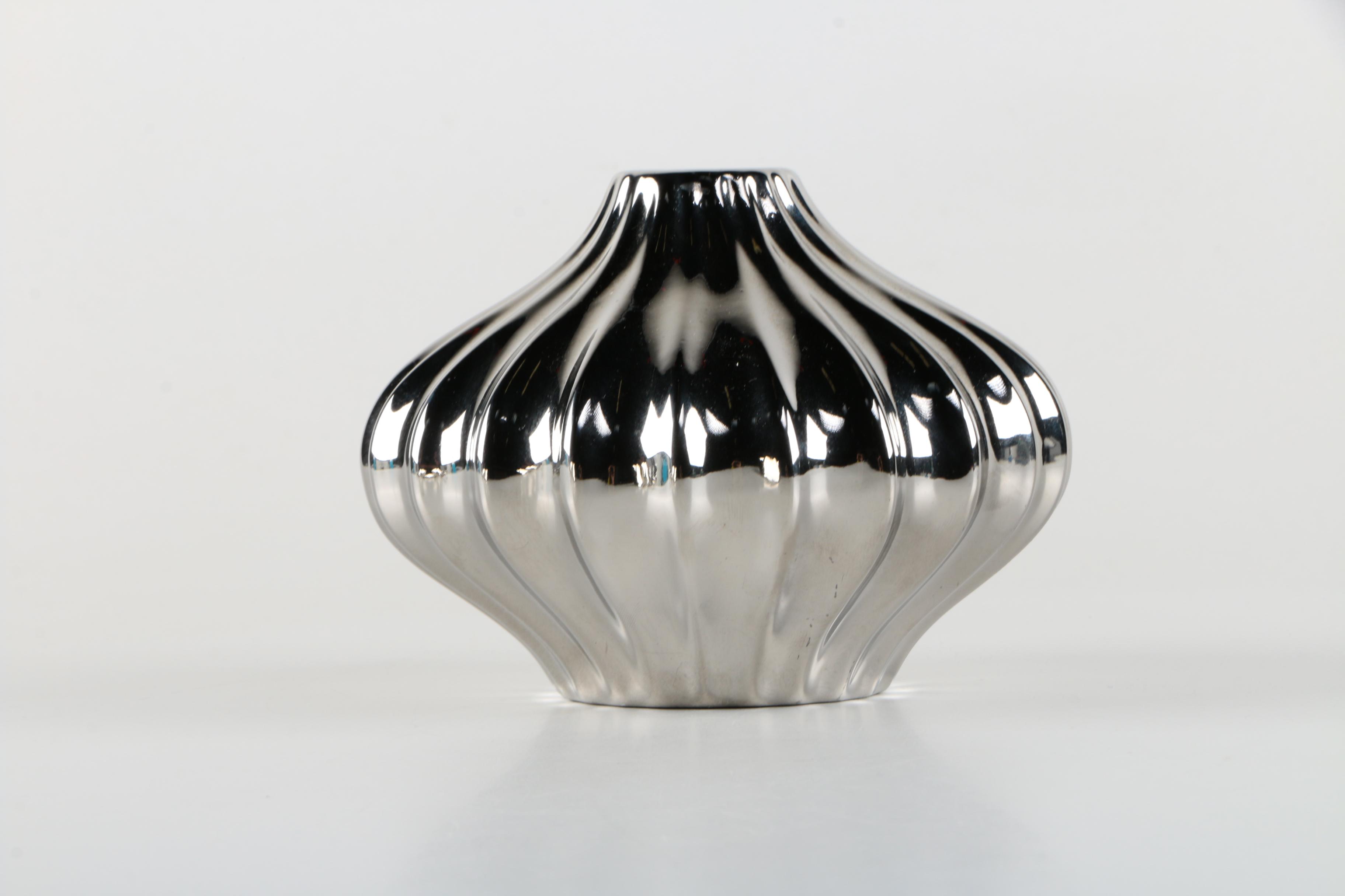 Silver Tone Candlesticks and Fluted Vase