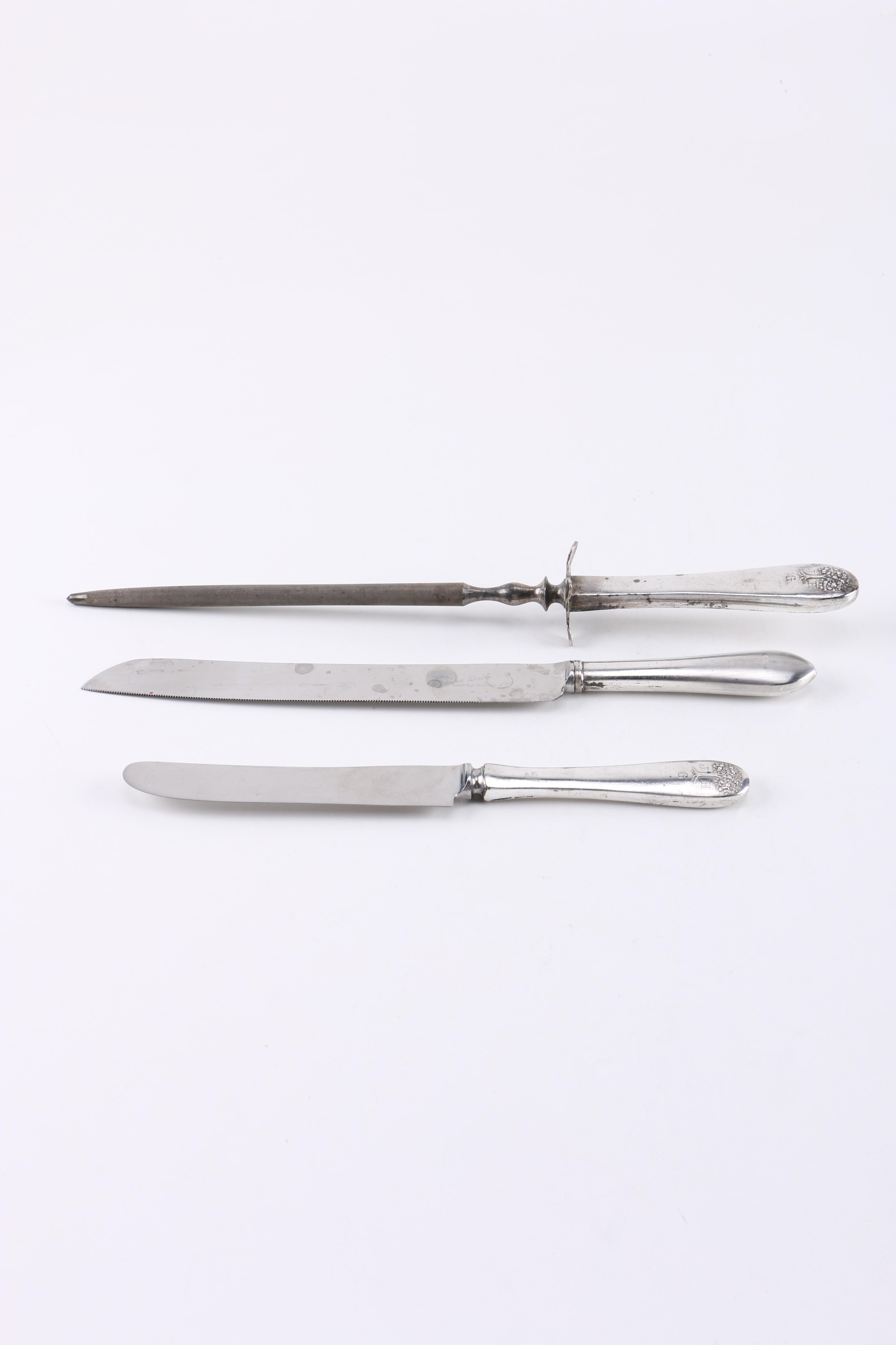 Sterling-Handled Knives with Sharpener