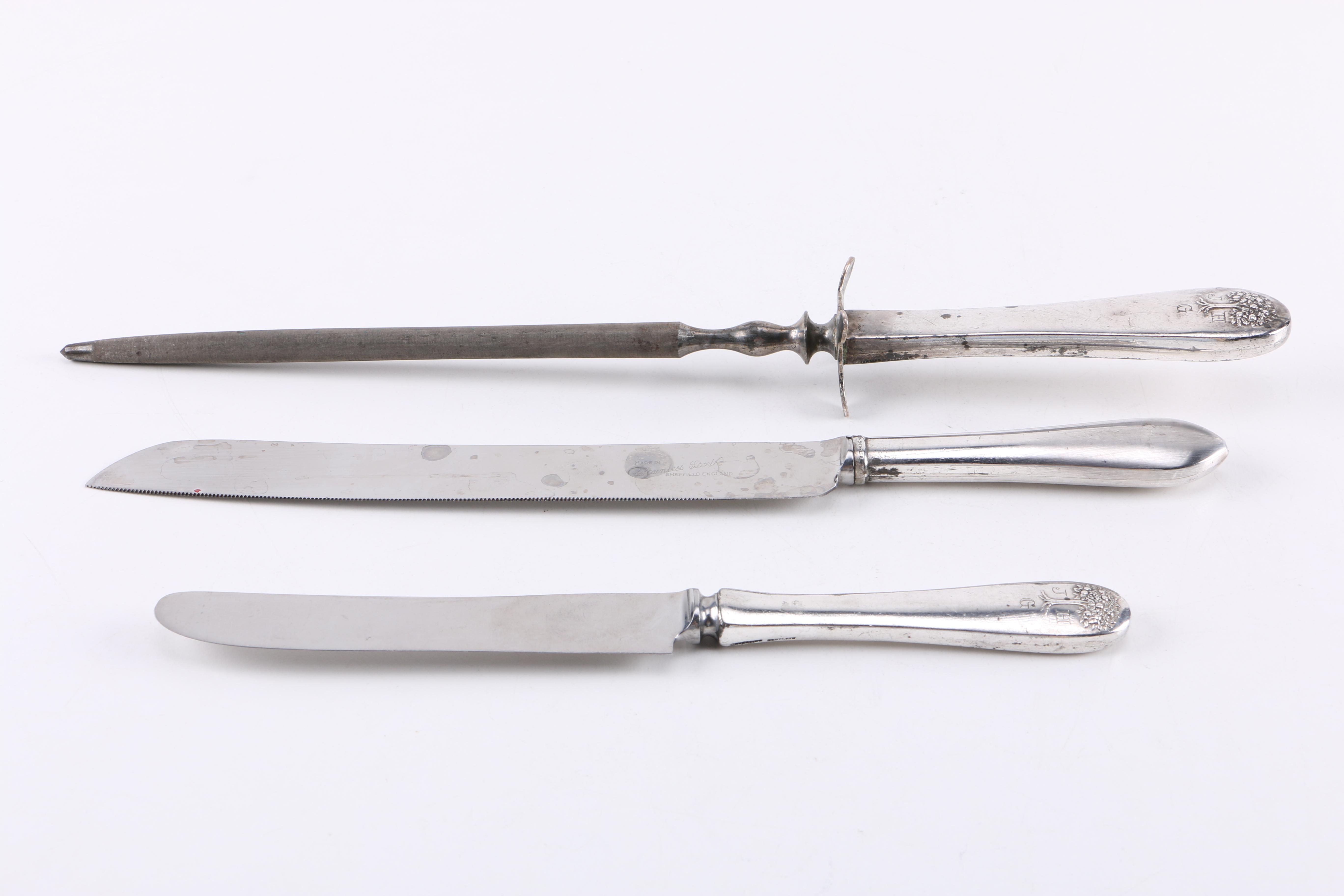 Sterling-Handled Knives with Sharpener