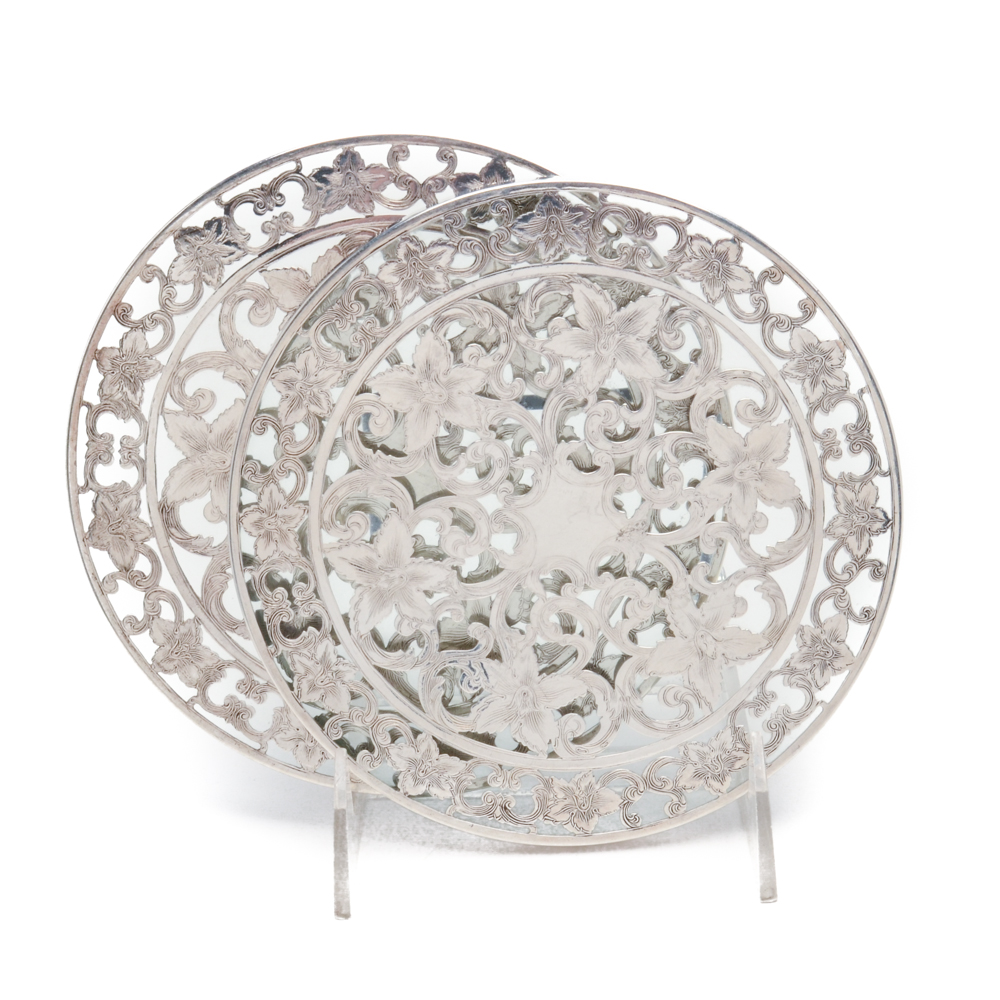 Sterling Silver Glass Overlay Tea Trivets by Webster