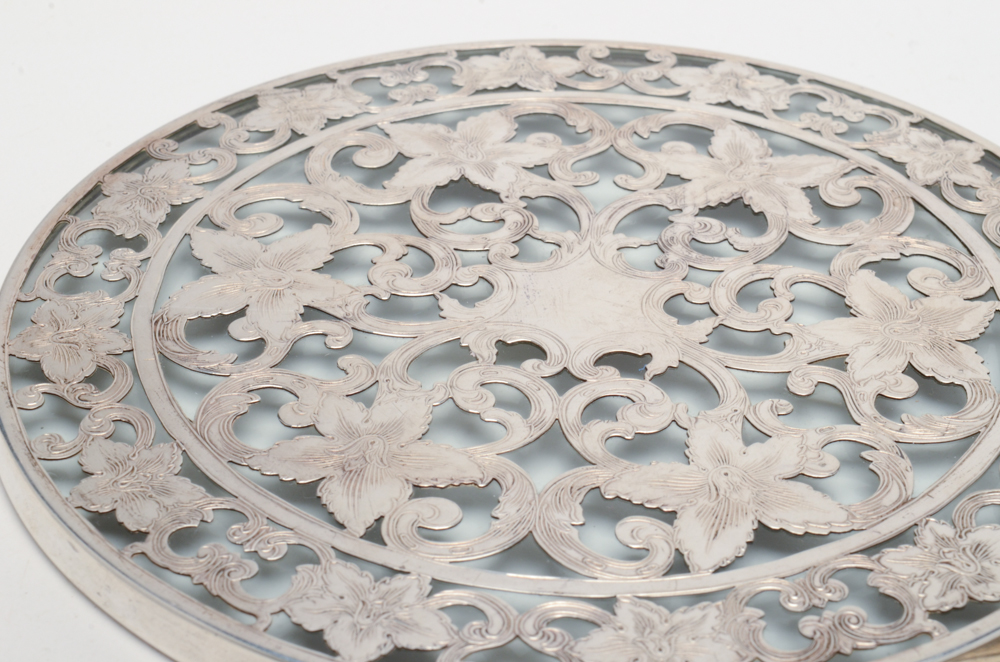 Sterling Silver Glass Overlay Tea Trivets by Webster