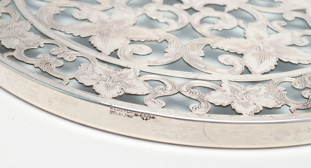 Sterling Silver Glass Overlay Tea Trivets by Webster