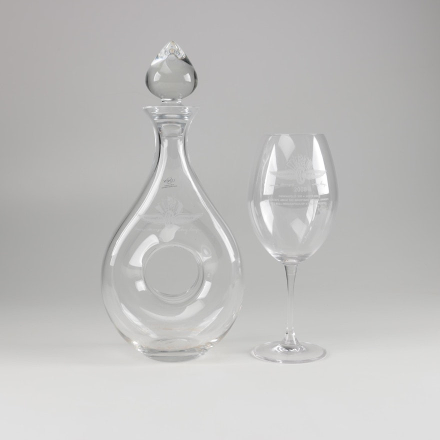 Lenox Indianapolis Motor Speedway Crystal Decanter and Waterford Stemware