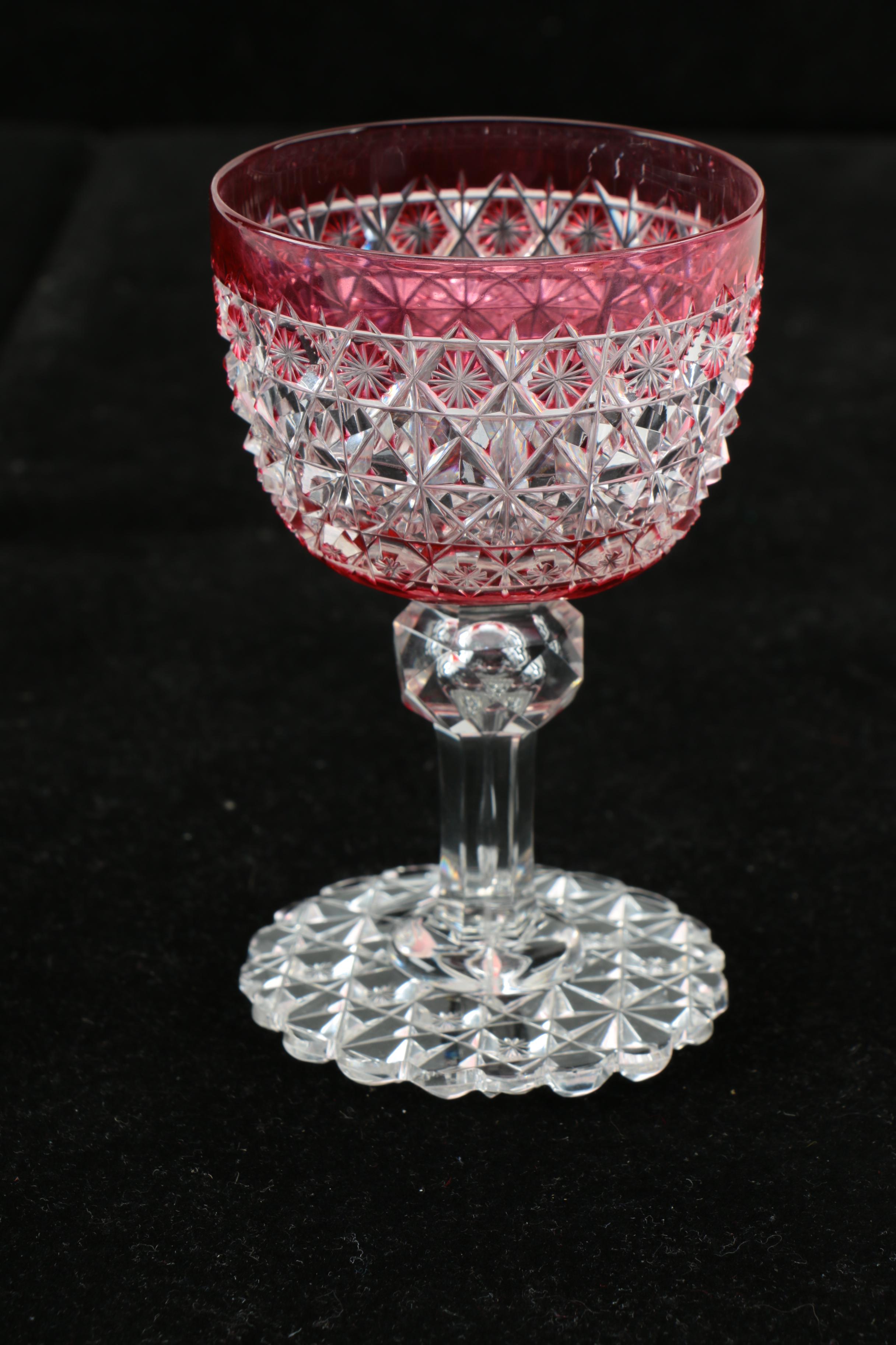Late 19th Century American Brilliant Period Cut Glass Ruby Cut to Clear Stemware