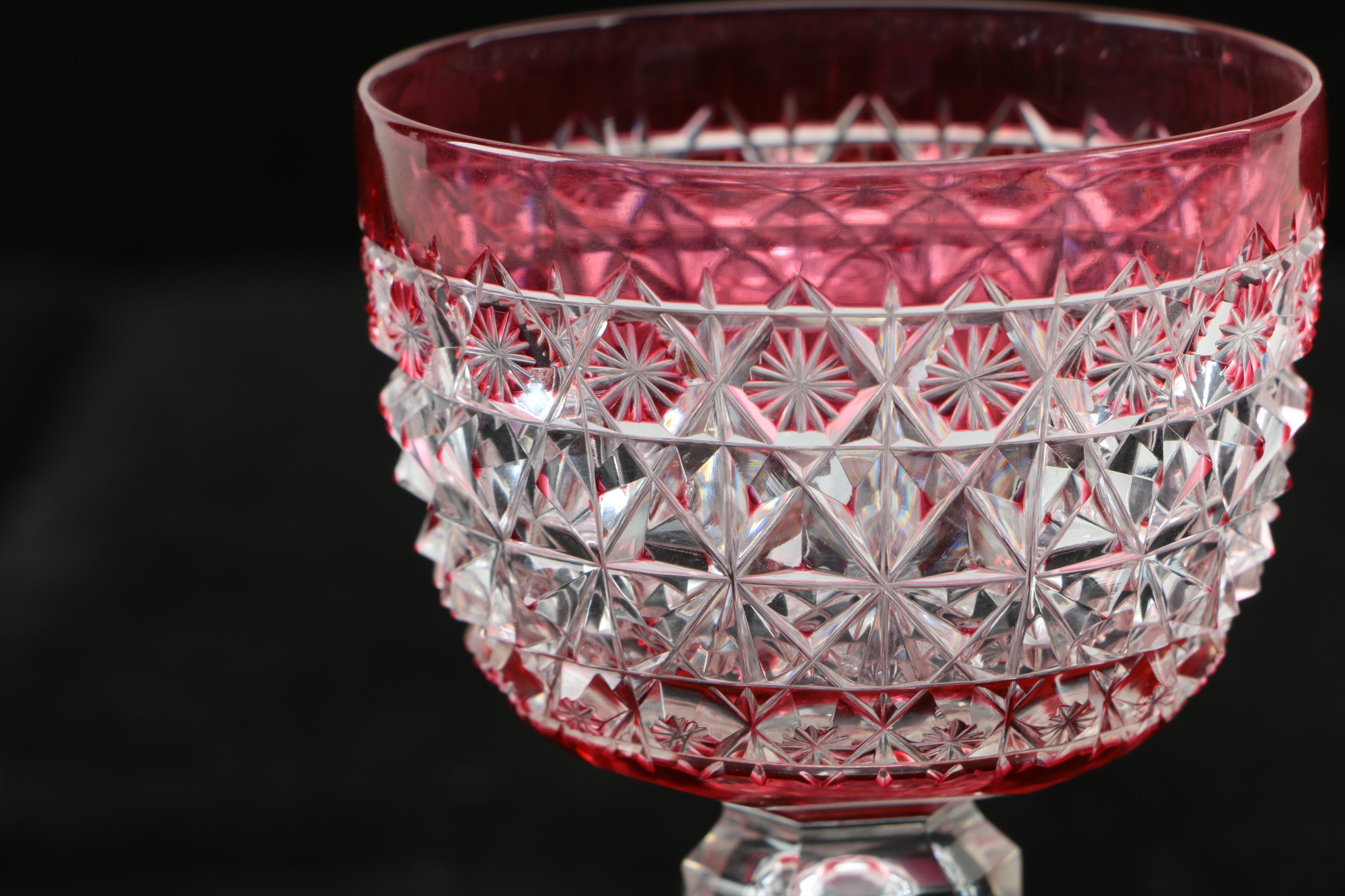 Late 19th Century American Brilliant Period Cut Glass Ruby Cut to Clear Stemware