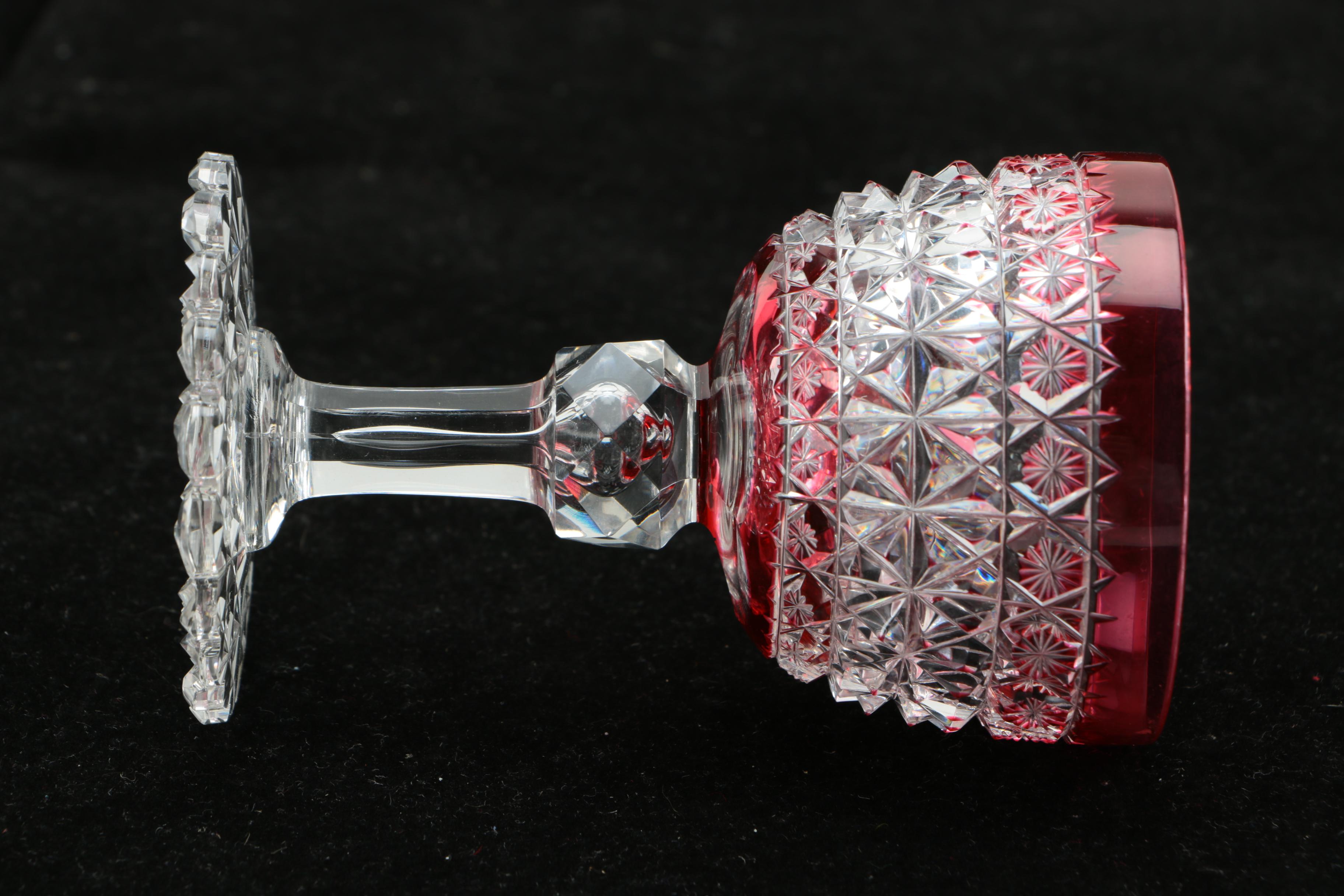 Late 19th Century American Brilliant Period Cut Glass Ruby Cut to Clear Stemware