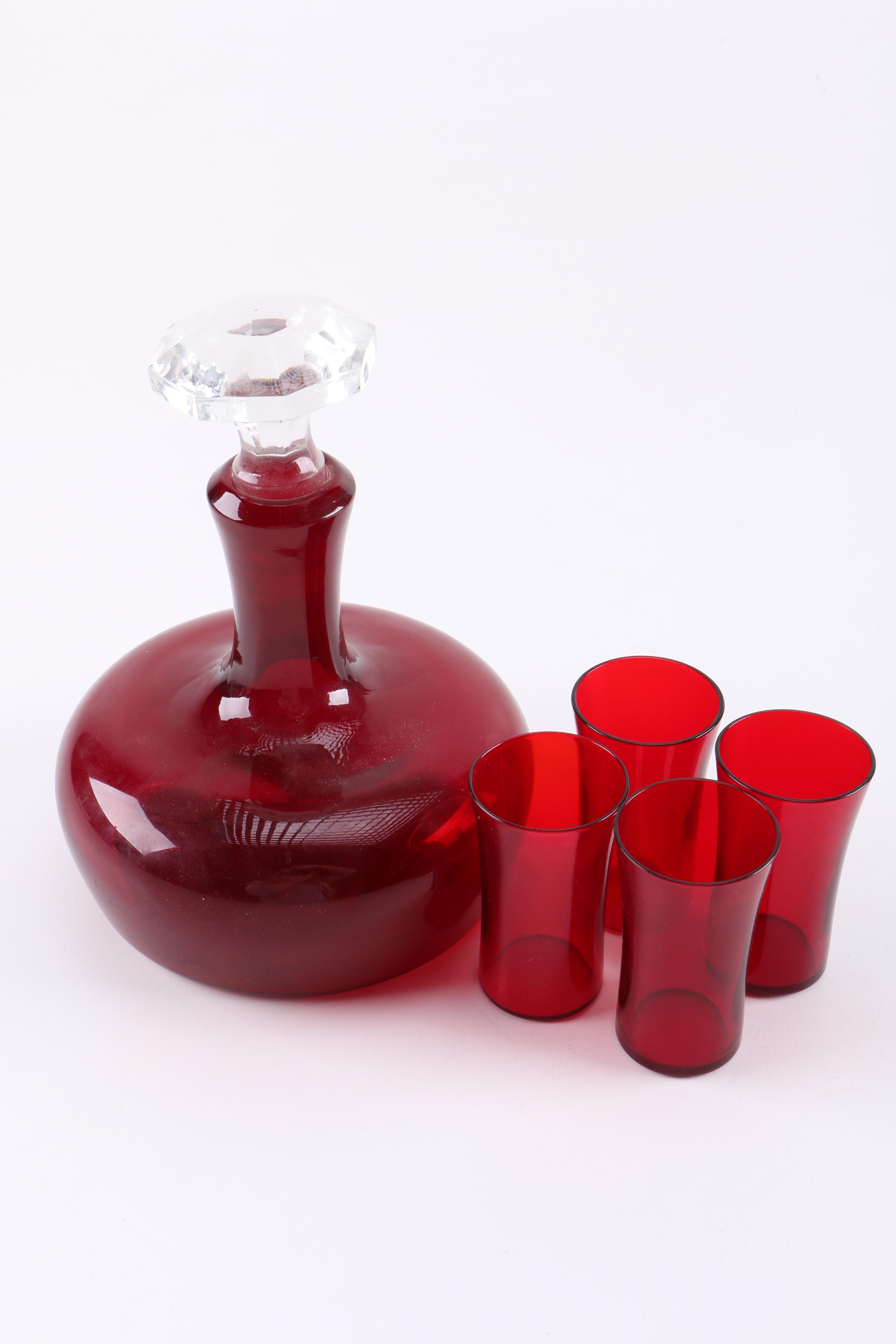 Ruby Glass Decanter and Glasses