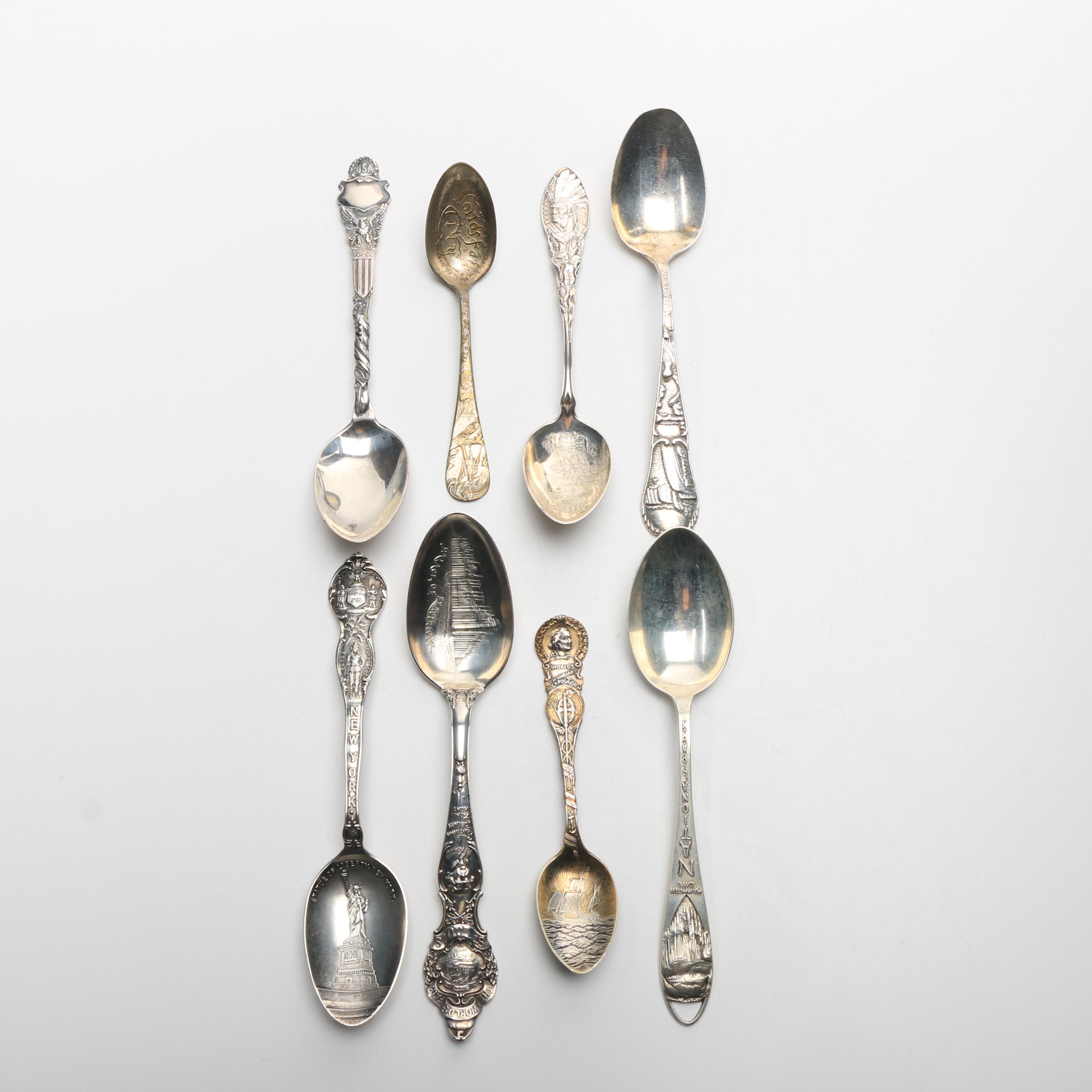 Assortment of Sterling Silver Souvenir Spoons Featuring Wallace
