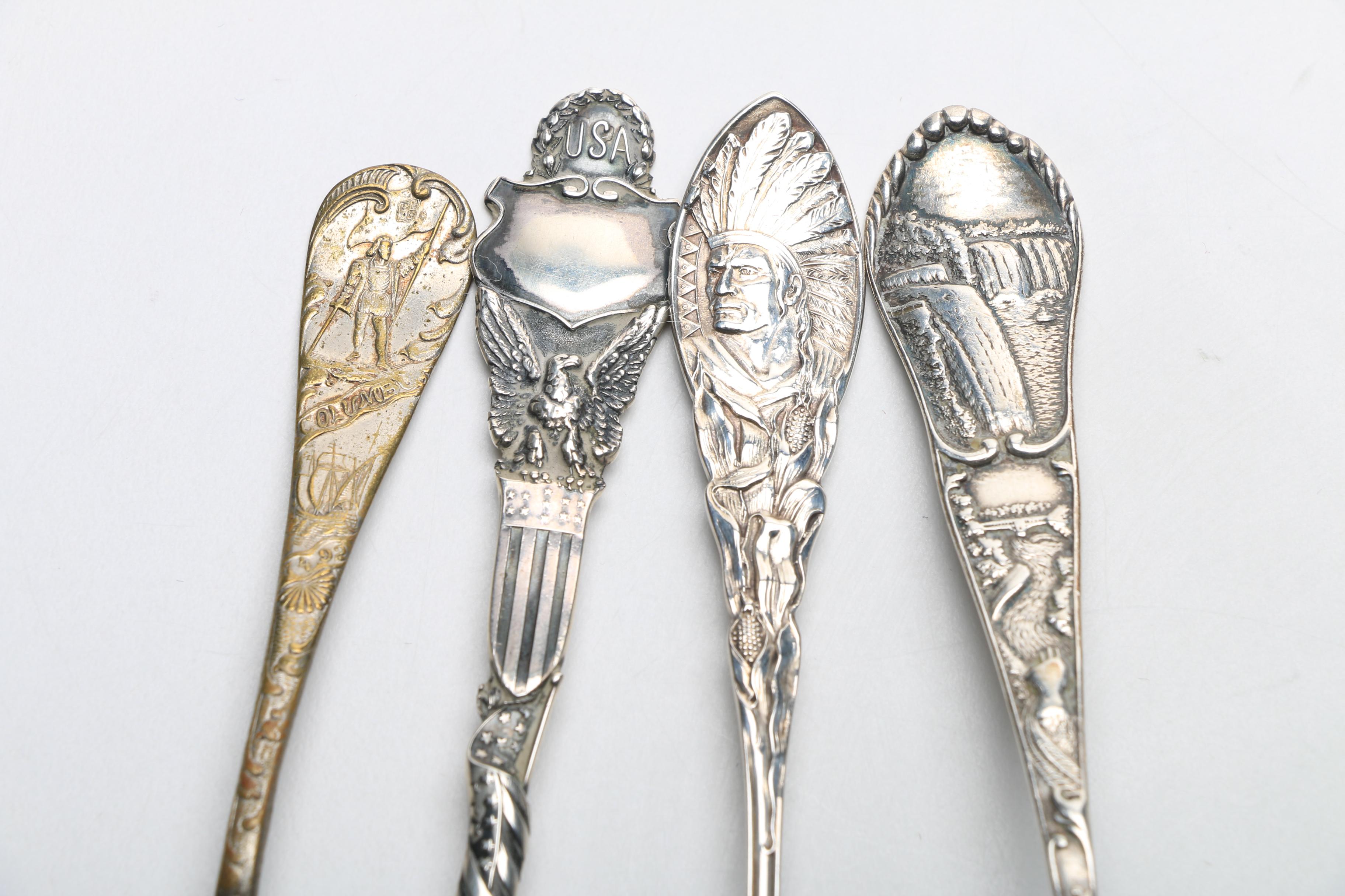 Assortment of Sterling Silver Souvenir Spoons Featuring Wallace