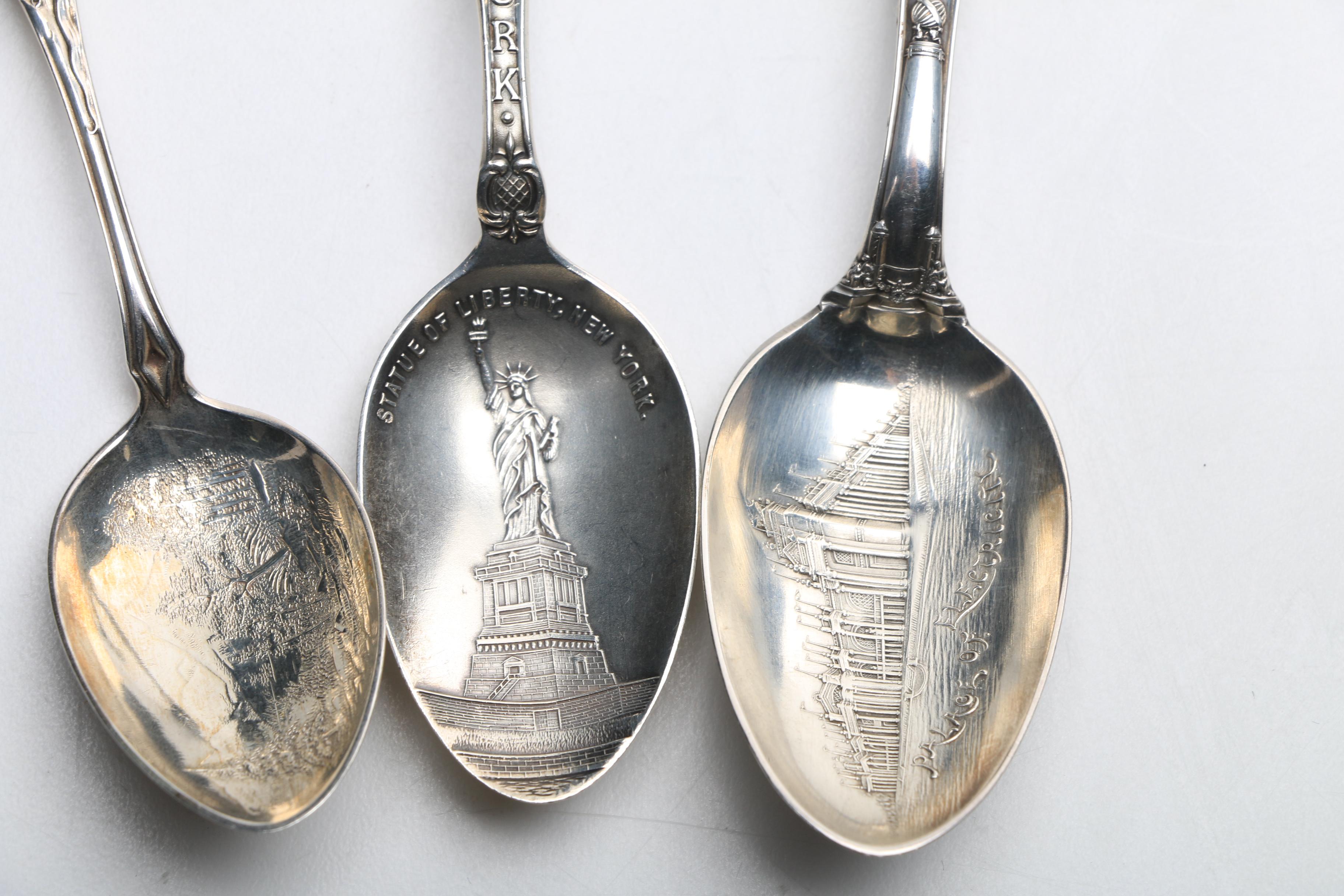 Assortment of Sterling Silver Souvenir Spoons Featuring Wallace
