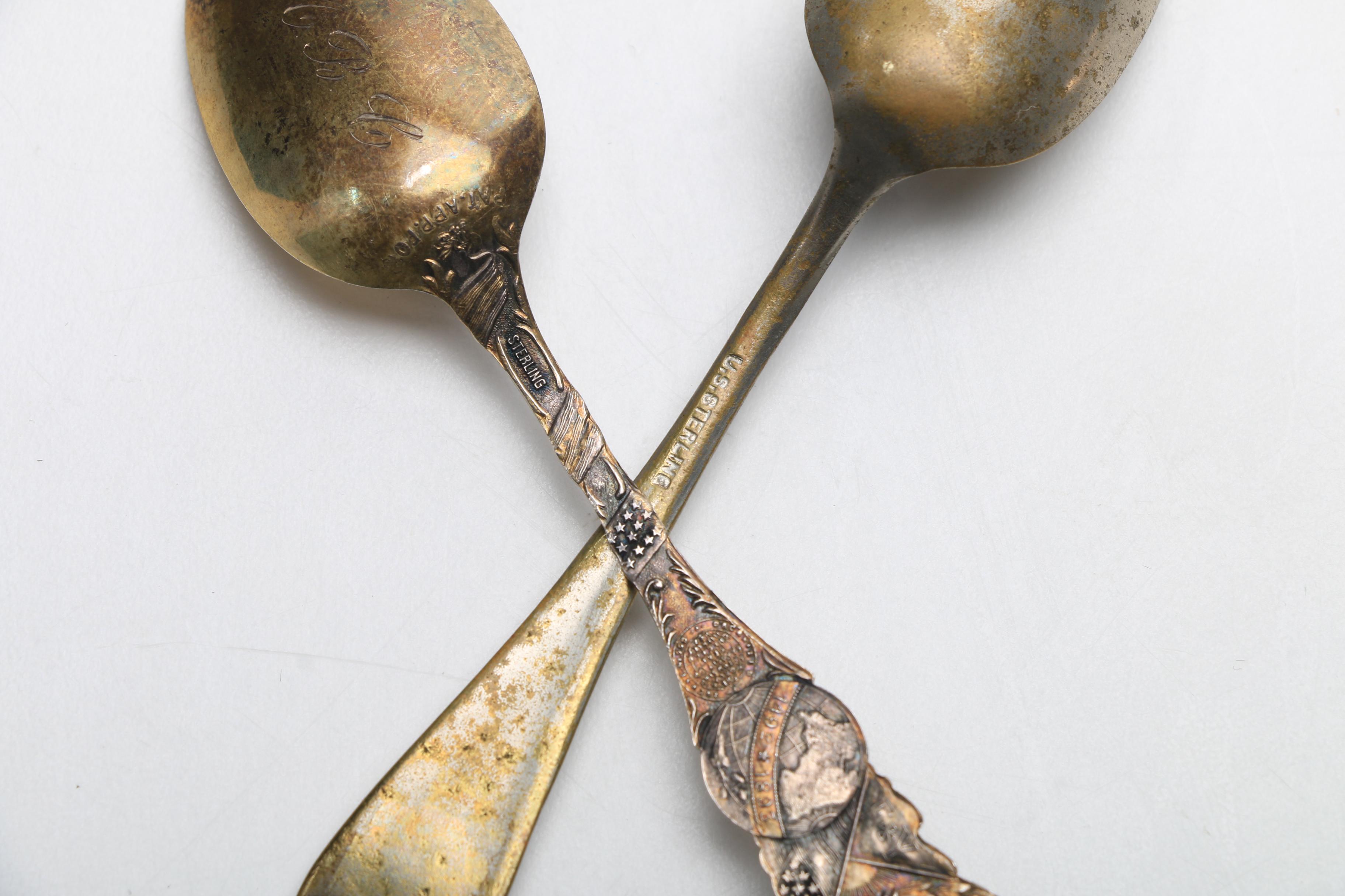 Assortment of Sterling Silver Souvenir Spoons Featuring Wallace