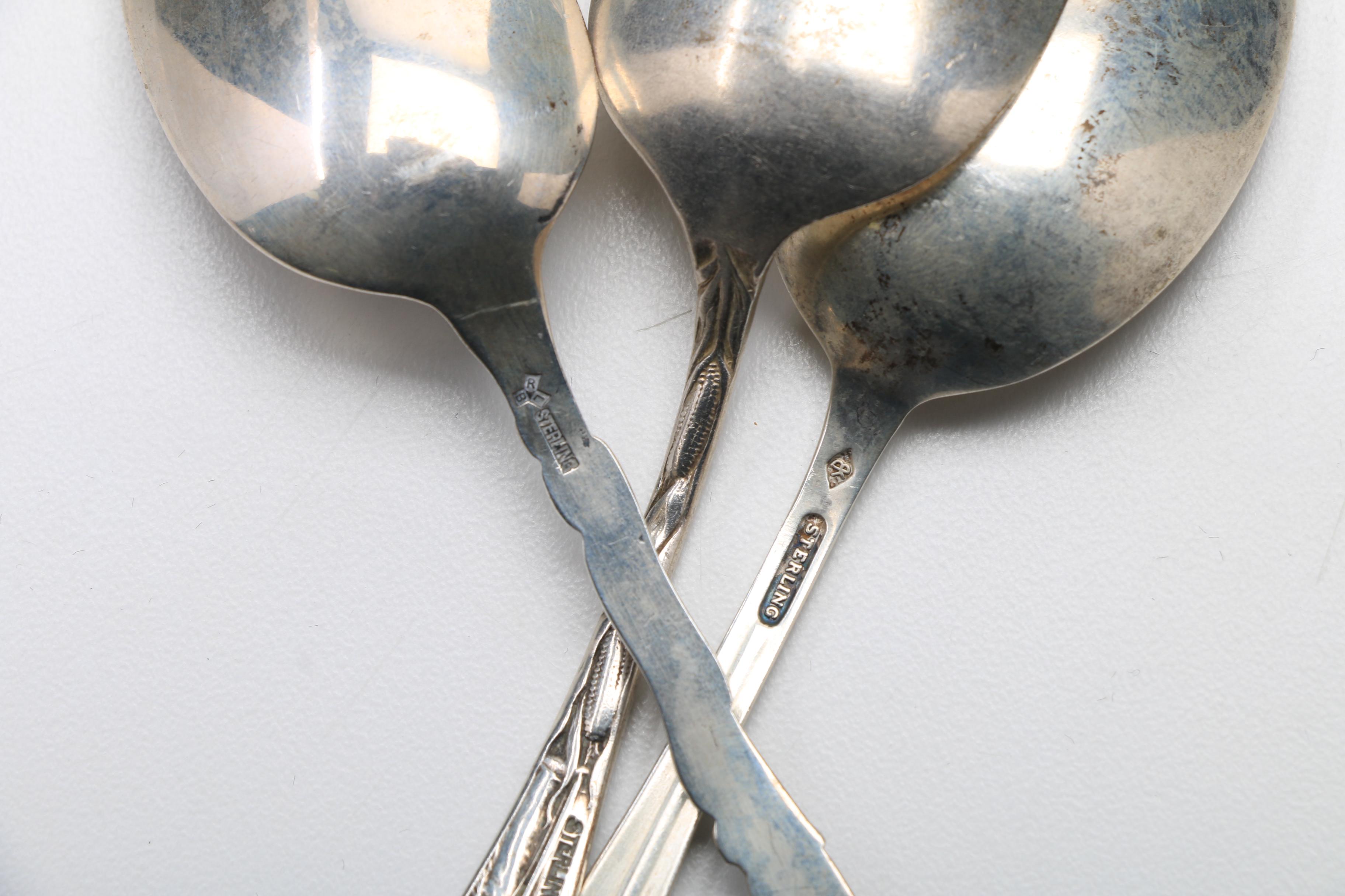 Assortment of Sterling Silver Souvenir Spoons Featuring Wallace