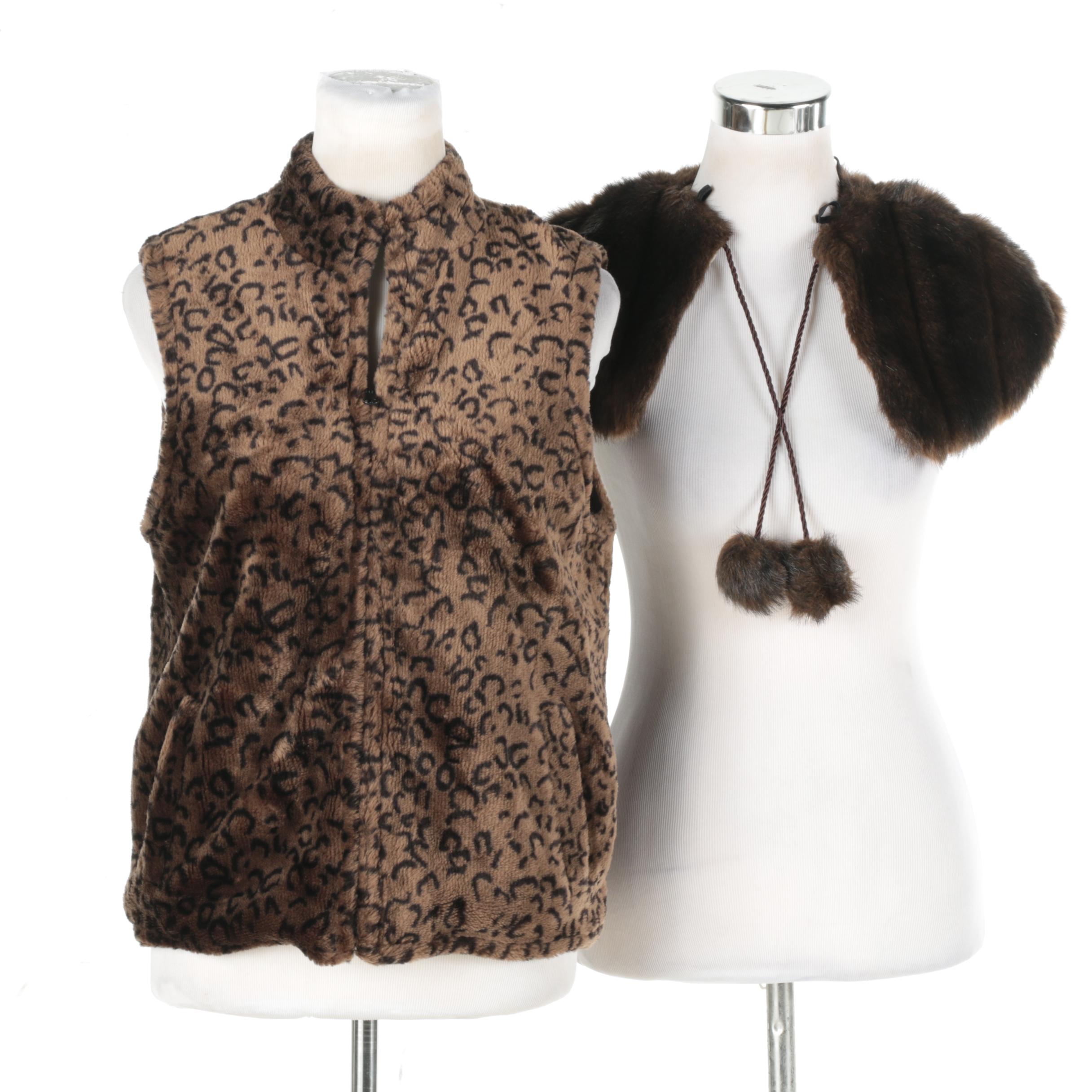 Women's Faux Fur Vest and Cape Collar
