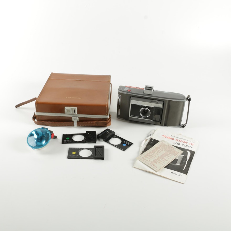 Vintage Polaroid J66 Folding Land Camera, Peripherals and Case