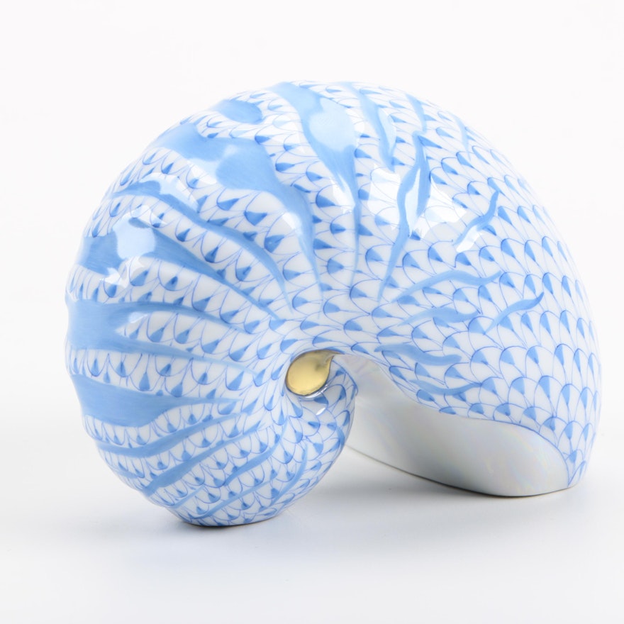 Herend Blue Spiral Shell Figurine